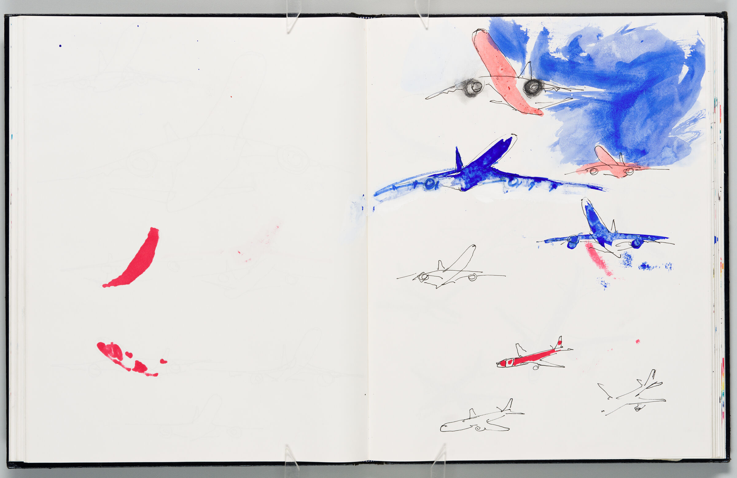 Untitled (Bleed-Through From Previous Page, Left Page); Untitled (Designs For Condor Planes With Color Transfer, Right Page)