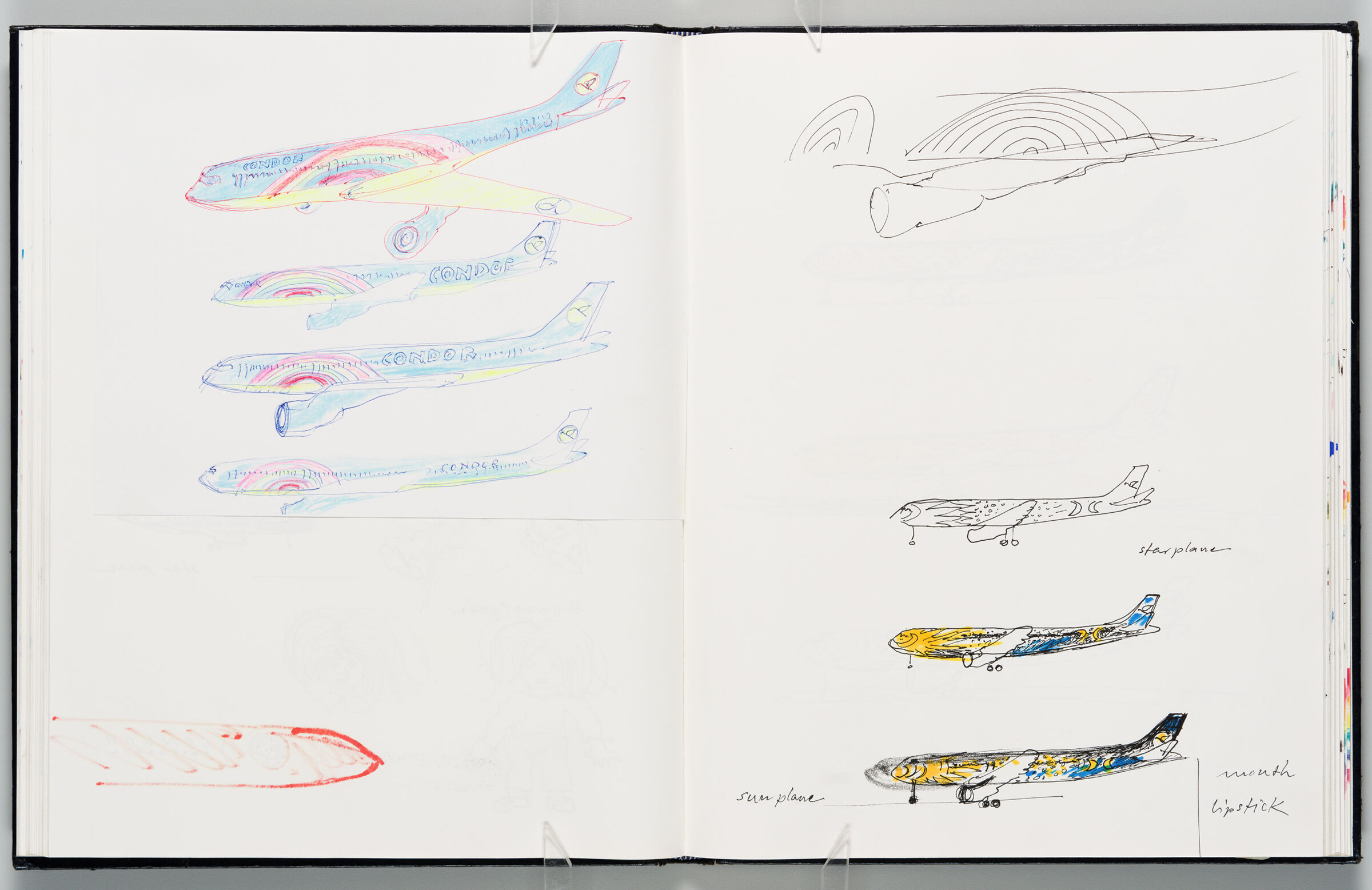 Untitled (Bleed-Through Of Previous Page And Adhered Sheet With Rainbow Designs For Condor Planes, Left Page); Untitled (Star- And Sun Plane Designs For Condor, Right Page)