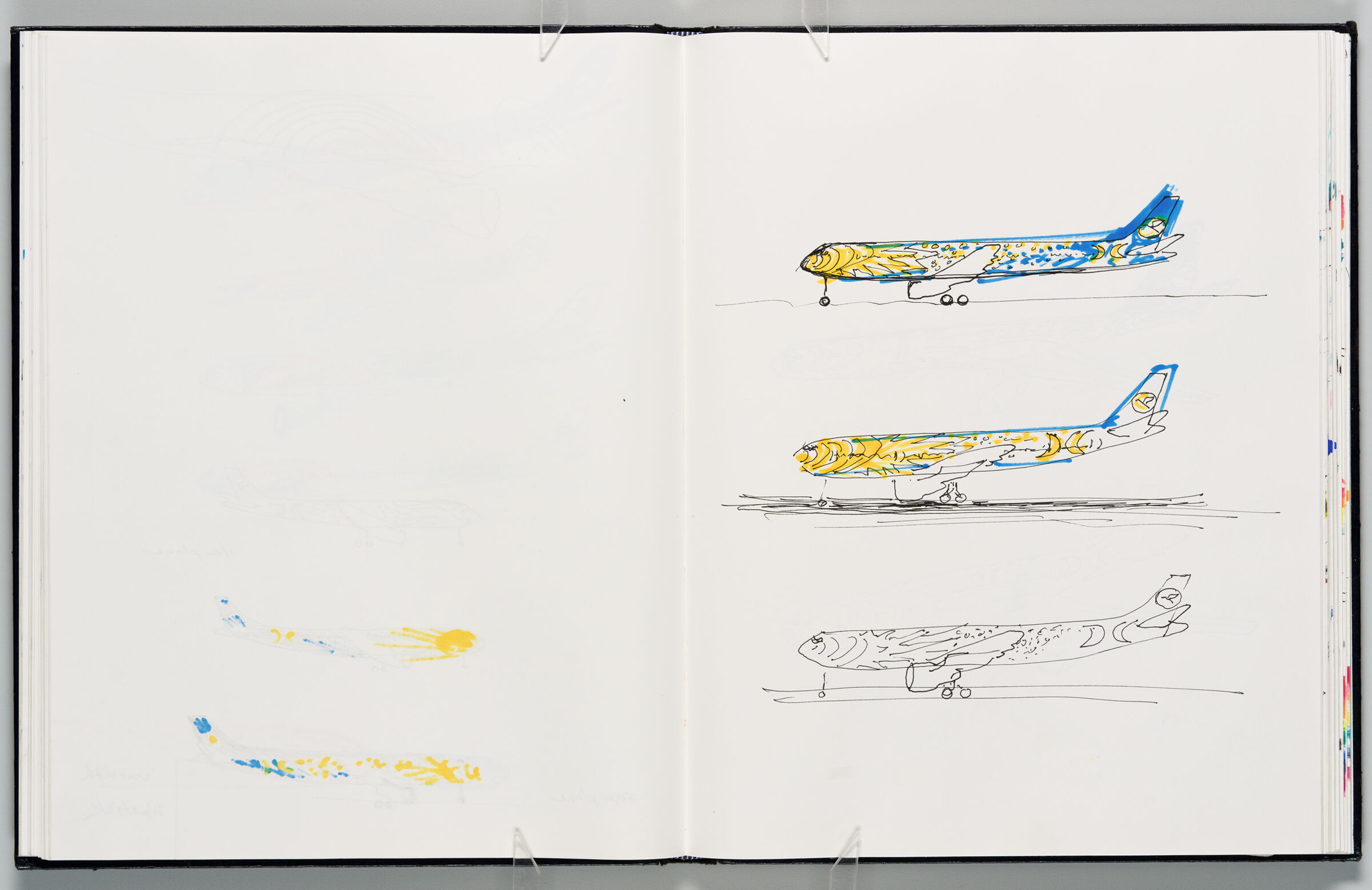 Untitled (Bleed-Through Of Previous Page, Left Page); Untitled (Star- And Sun Plane Designs For Condor, Right Page)