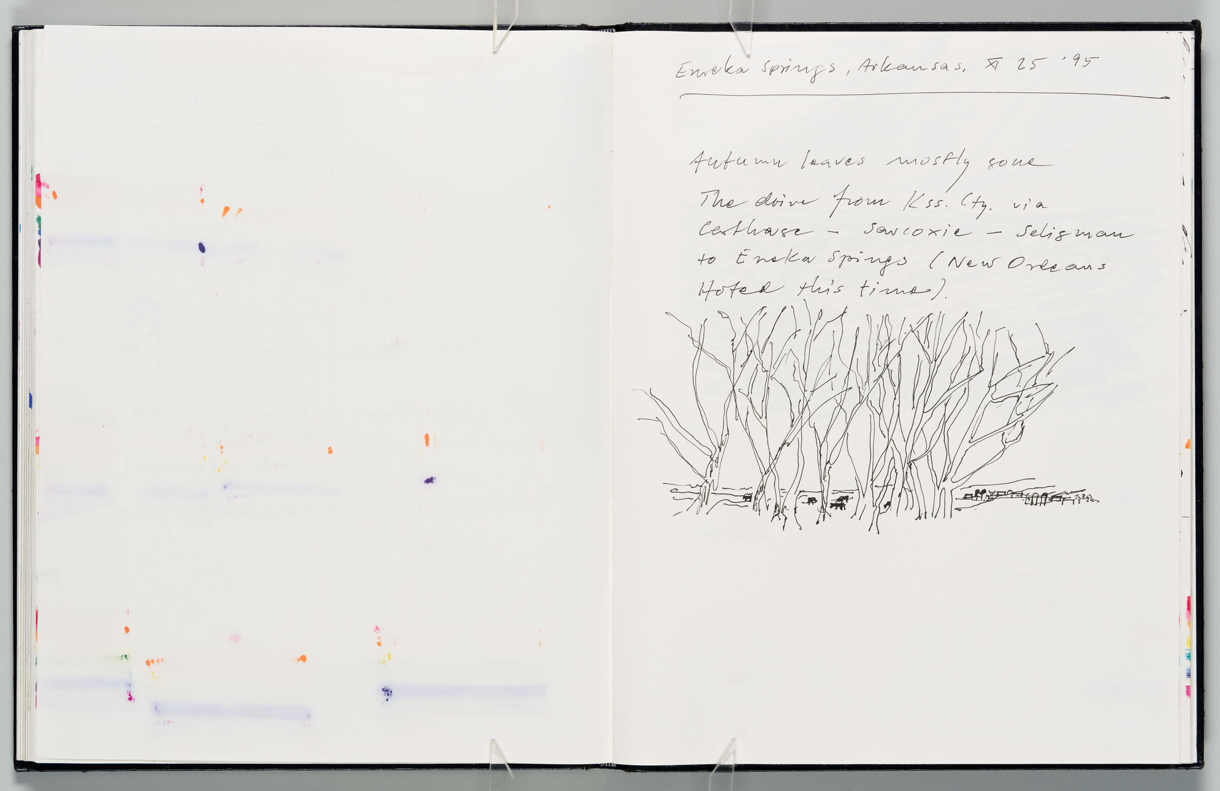 Untitled (Bleed-Through Of Previous Page, Left Page); Untitled (Notes With Bare Trees, Right Page)