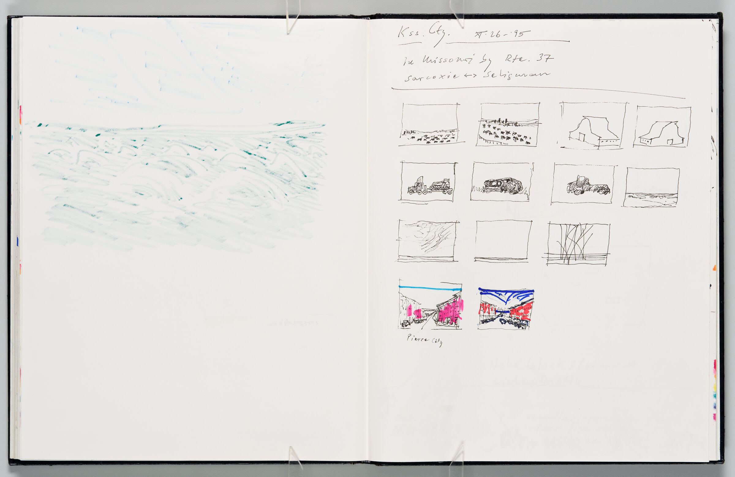 Untitled (Bleed-Through Of Previous Page, Left Page); Untitled (Note With Roadside Sketches, Right Page)