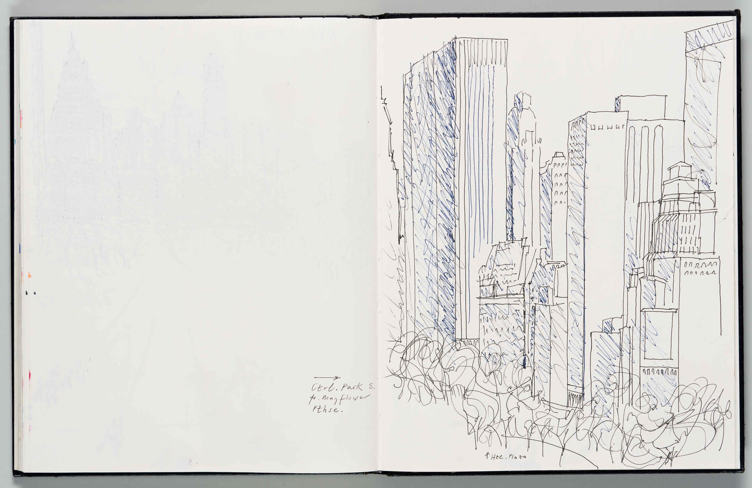 Untitled (Note, Left Page); Untitled (New York Skyline From Across Central Park, Right Page)