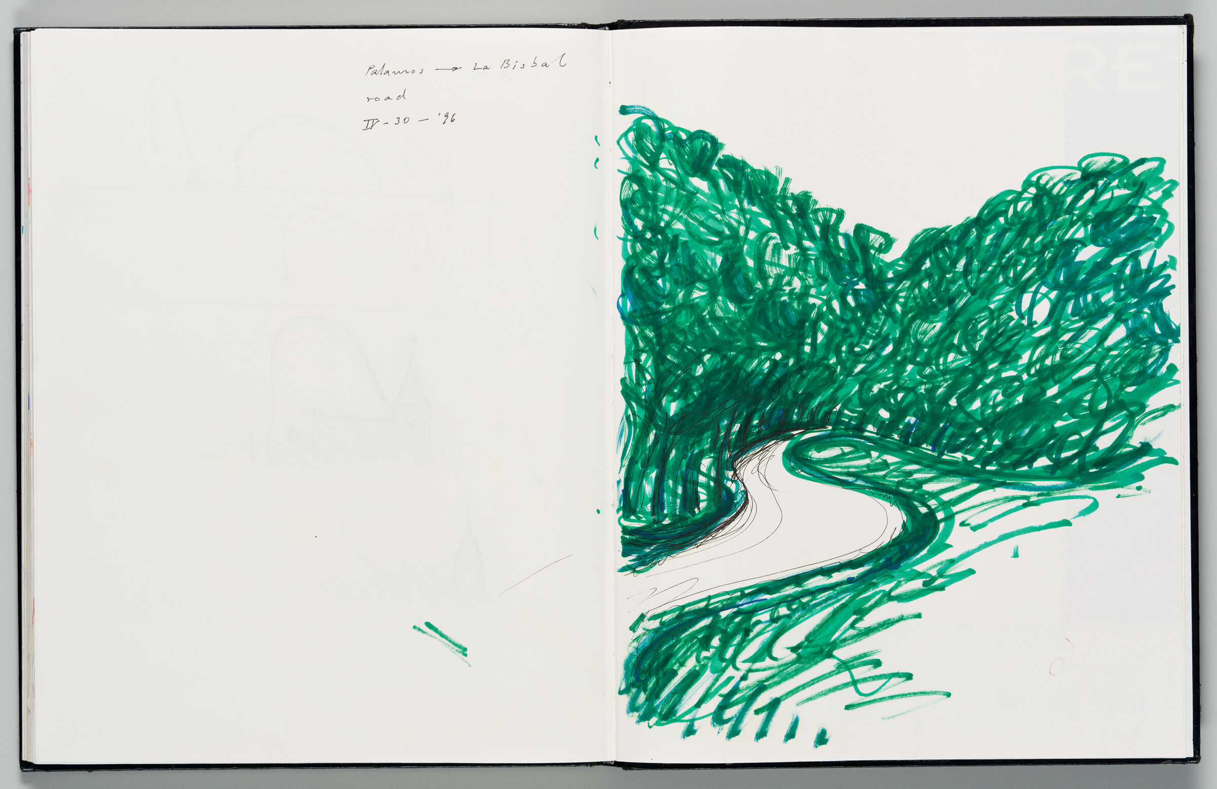 Untitled (Bleed-Through Of Previous Page With Note, Left Page); Untitled (Landscape And Winding Road, Right Page)
