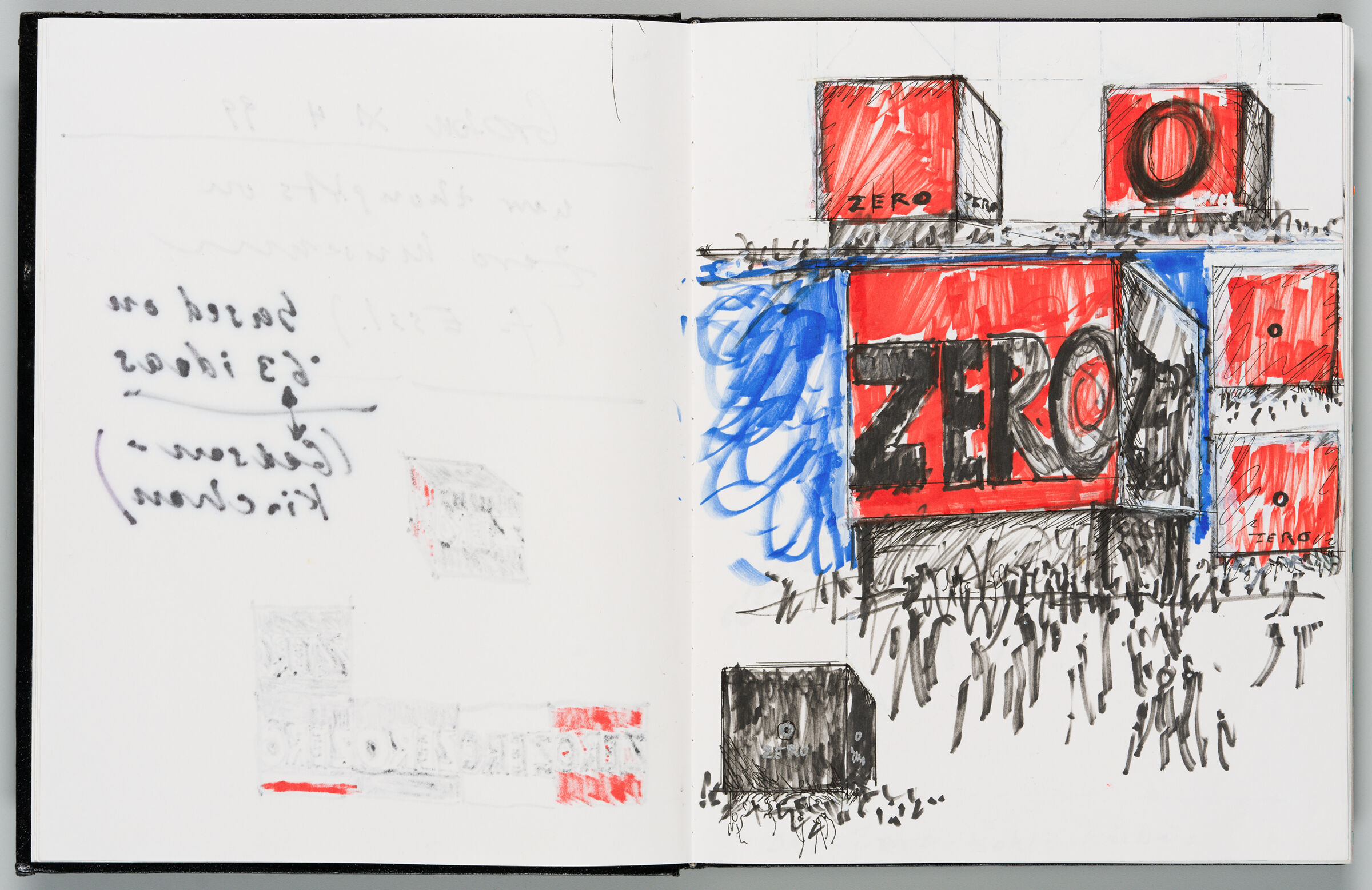 Untitled (Bleed-Through Of Previous Page, Left Page); Untitled (Designs For Zero Museum, Right Page)