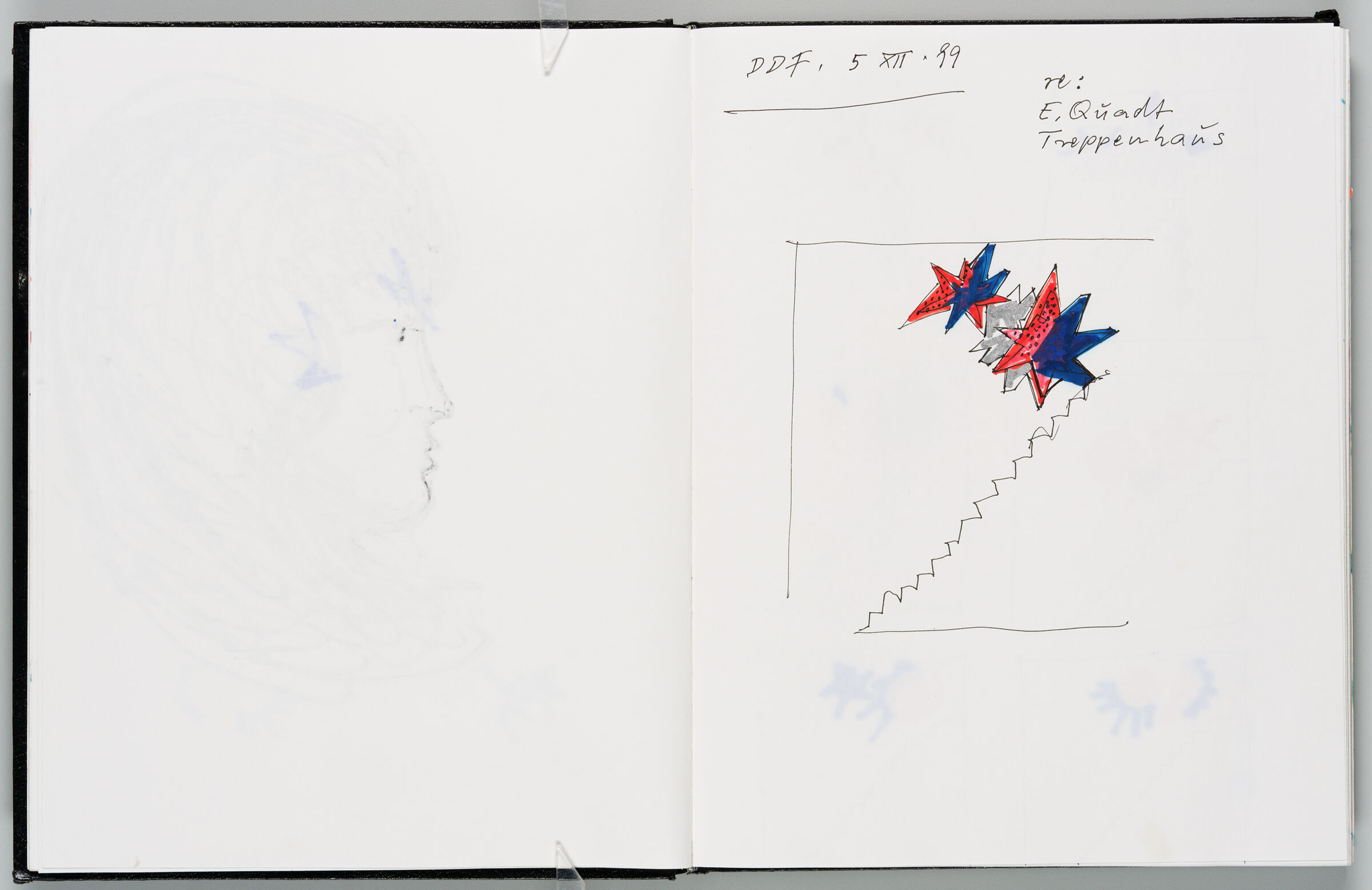 Untitled (Bleed-Through Of Previous Page, Left Page); Untitled (Note And Sketch Of Works In Stairwell, Right Page)