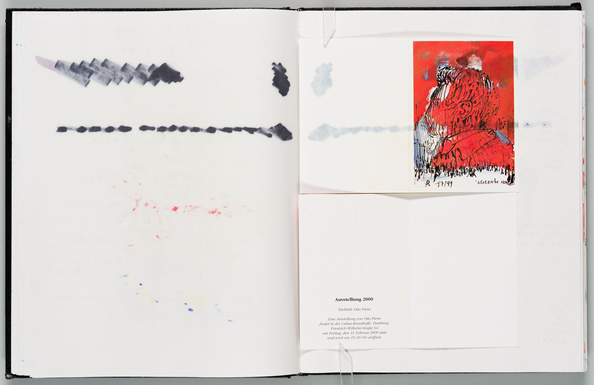 Untitled (Bleed-Through Of Previous Page, Left Page); Untitled (Adhered Invitation Cards For Cubus-Kunsthalle In Duisburg, Right Page)