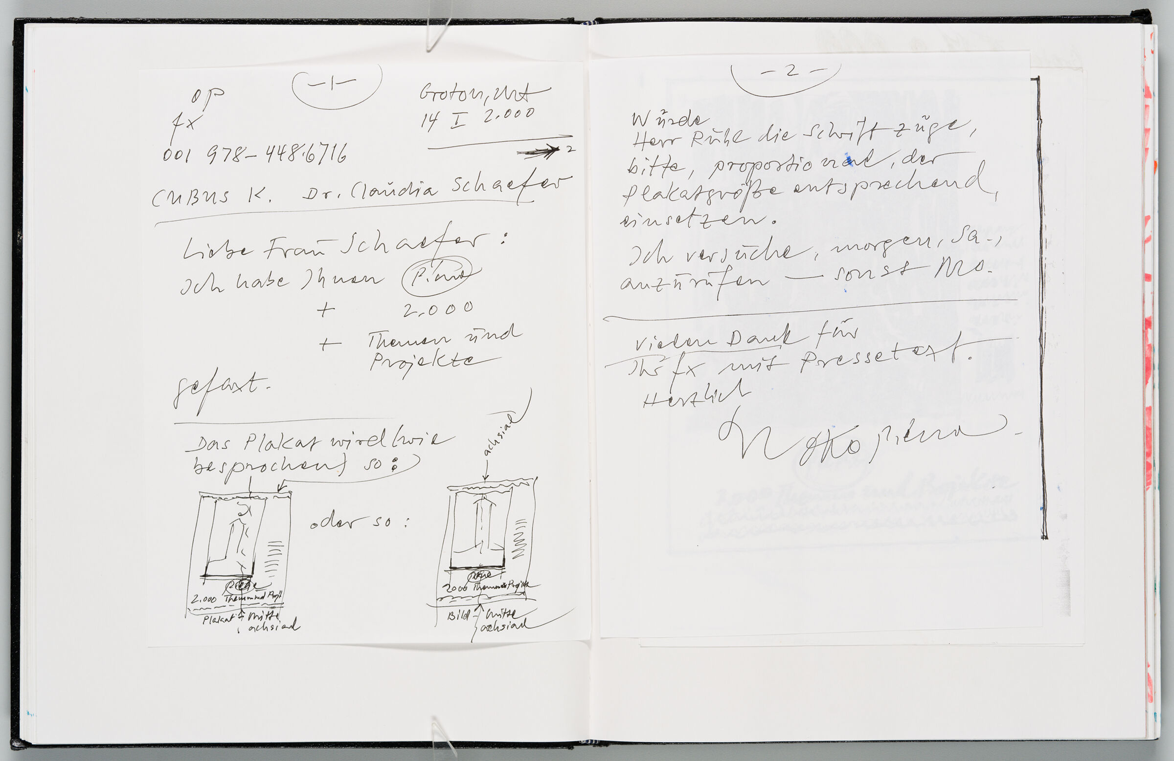 Untitled (Adhered Notes, Left Page); Untitled (Adhered Notes And Bleed-Through Of Following Page, Right Page)