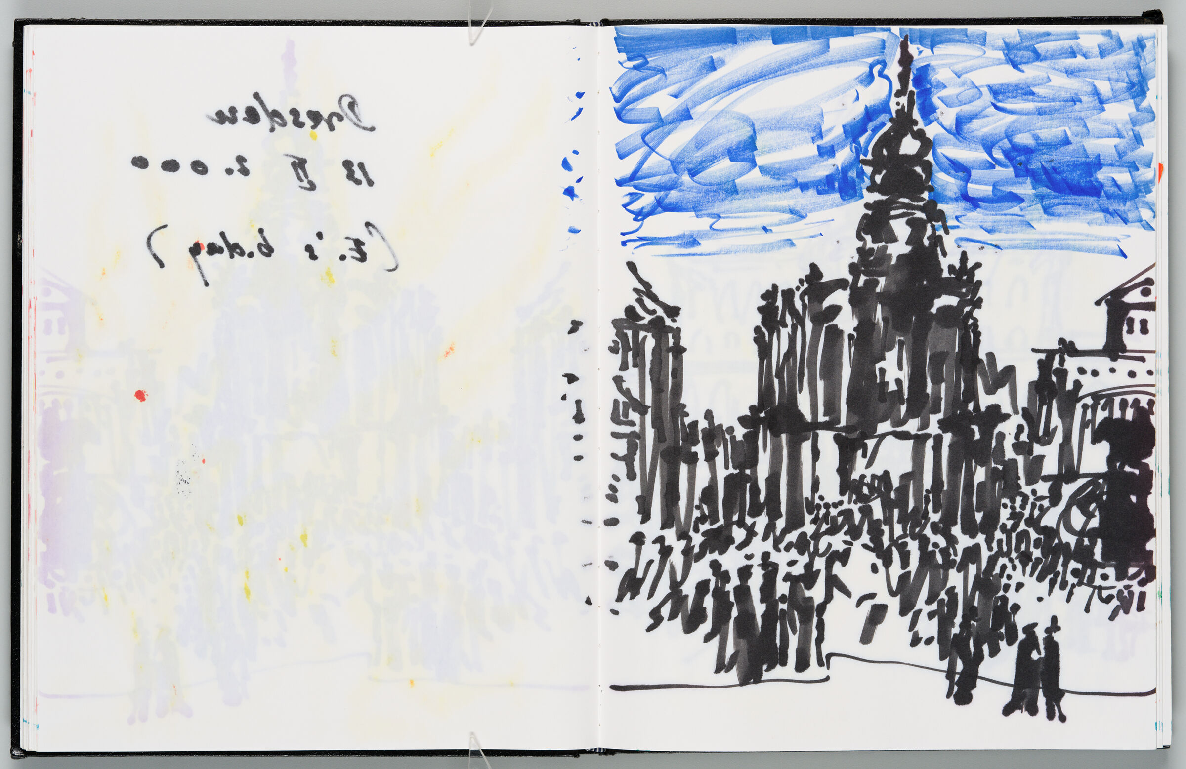 Untitled (Bleed-Through Of Previous Page And Color Transfer, Left Page); Untitled (View Of Dresden, Right Page)