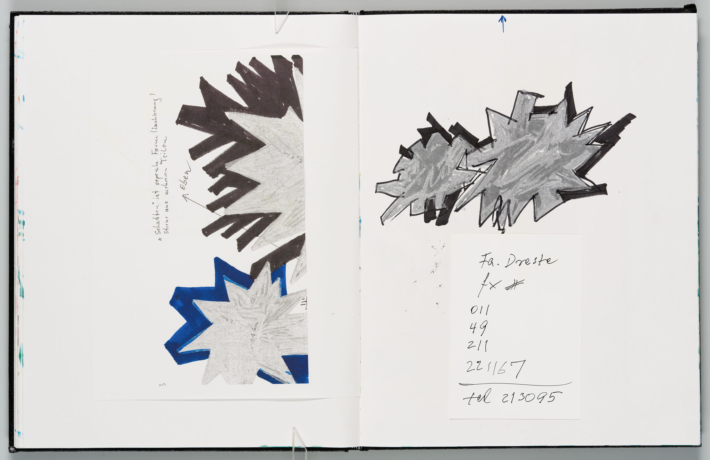 Untitled (Blank With Adhered Photocopy And Drawing, Left Page); Untitled (Starburst With Adhered Notecard, Right Page)