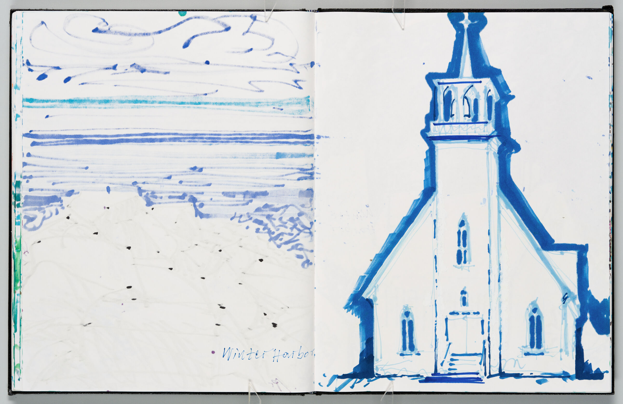 Untitled (Bleed-Through From Previous Page, Left Page); Untitled (Church In Winter Harbor, Right Page)