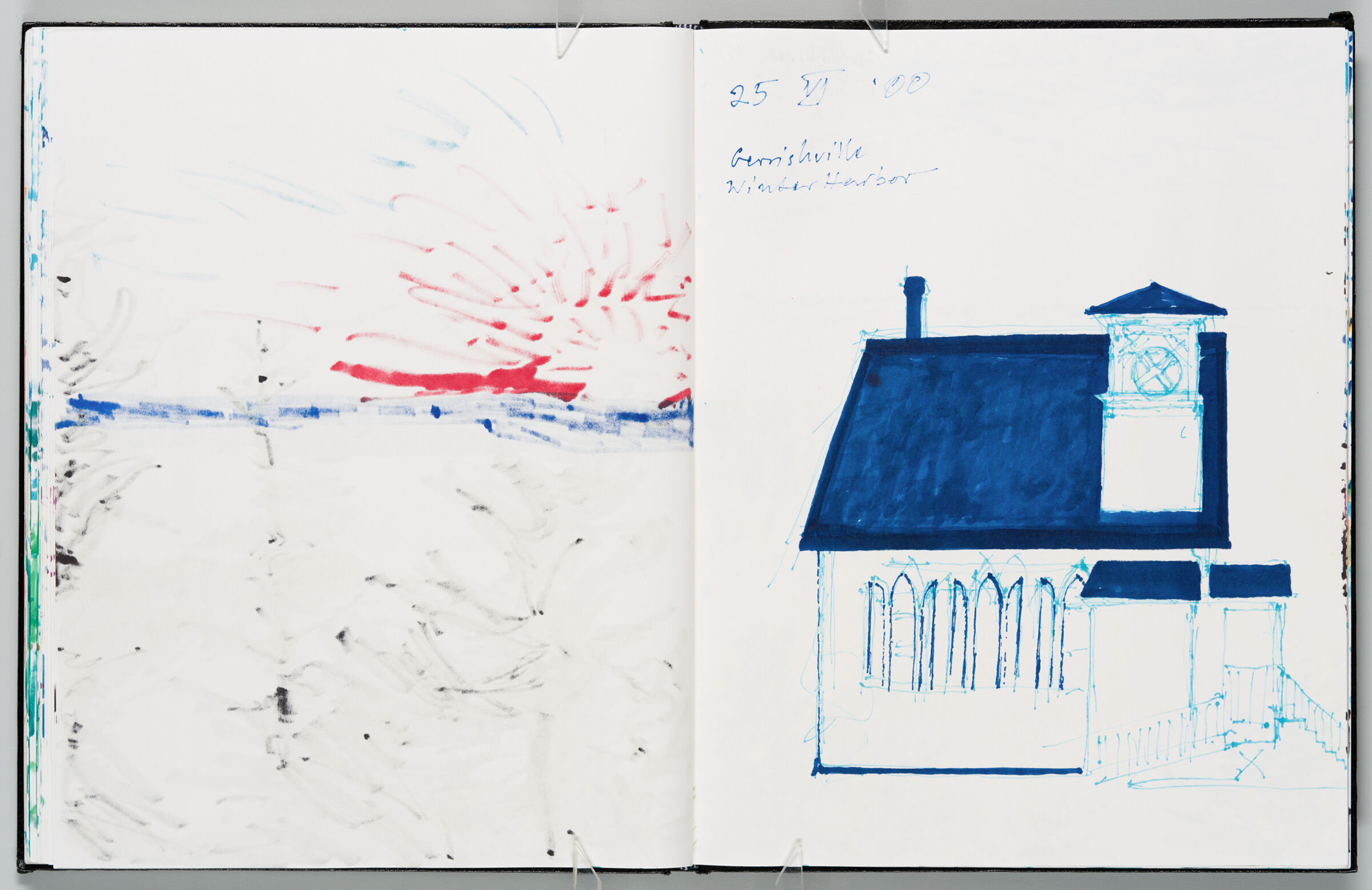 Untitled (Bleed-Through From Previous Page, Left Page); Untitled (Winter Harbor Scene, Right Page)