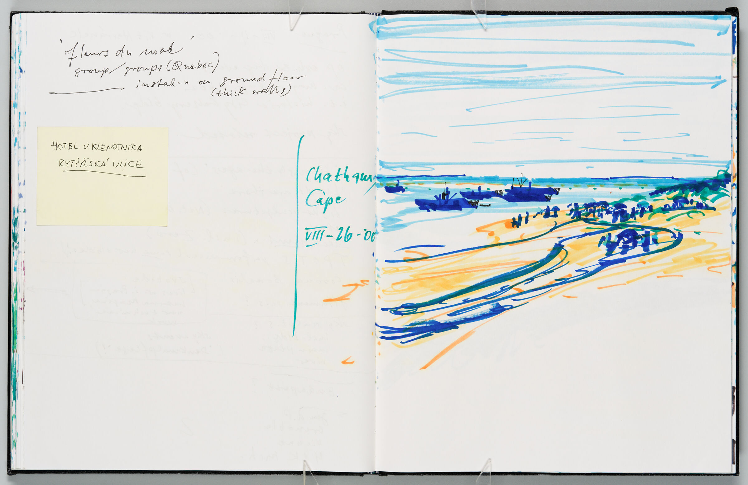 Untitled (Notes And Sticky Note, Left Page); Untitled (Chatham Cape Seascape, Right Page)