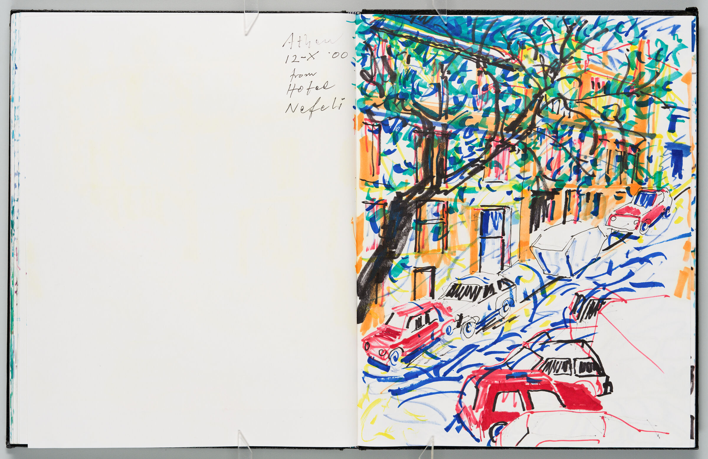 Untitled (Blank With Note And Color Transfer, Left Page); Untitled (View Of Athens, Right Page)