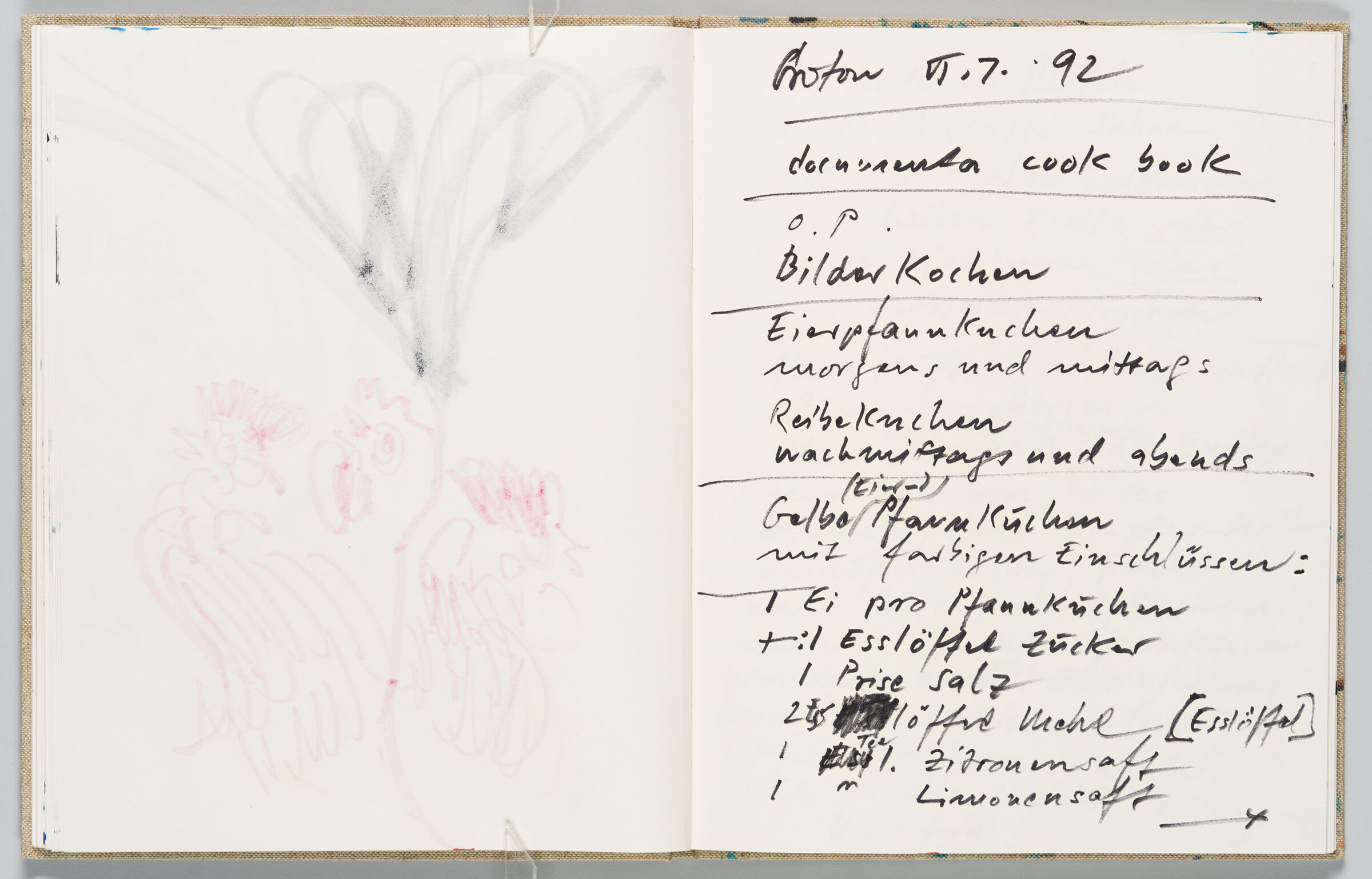 Untitled (Bleed-Through Of Previous Page, Left Page); Untitled (Notes And Recipe, Right Page)