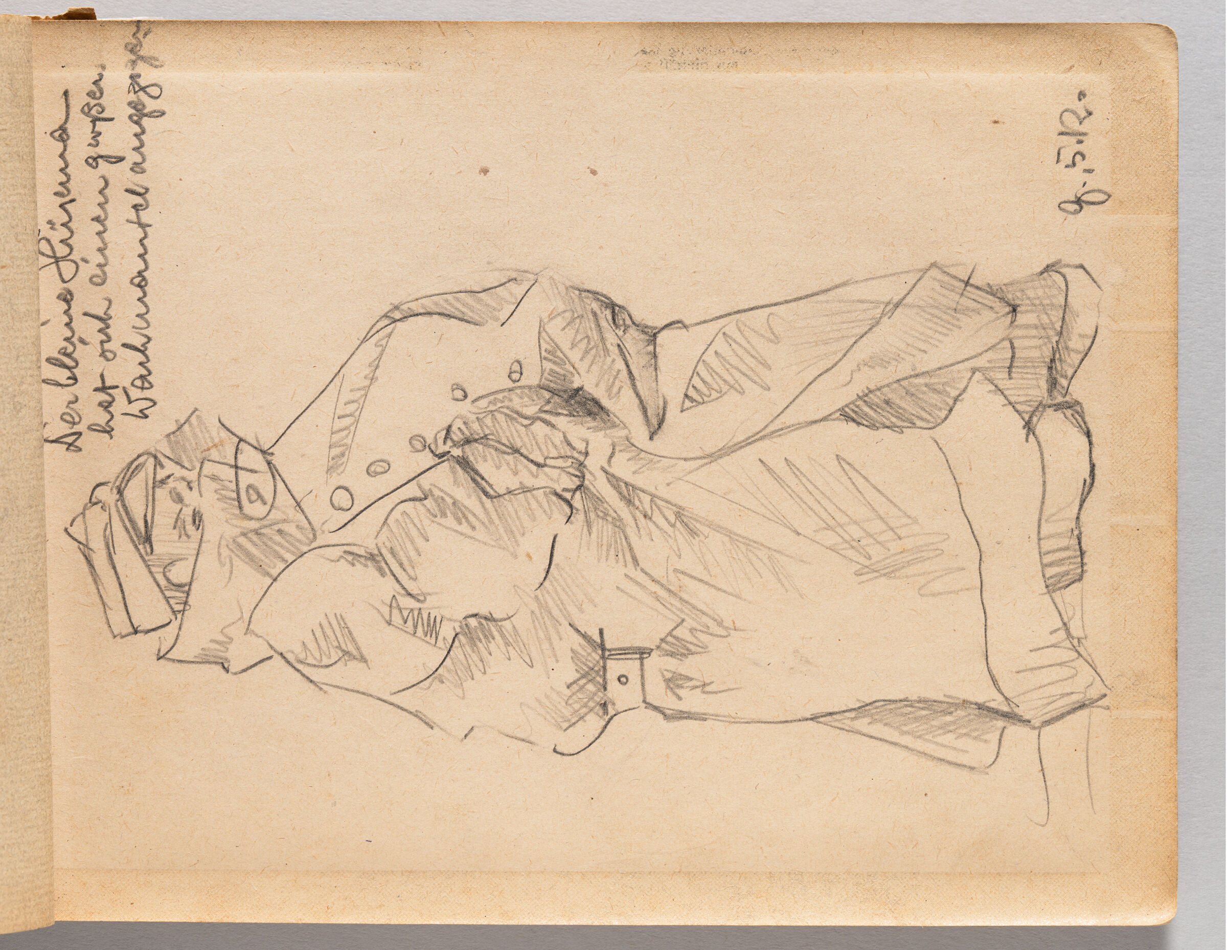 Untitled (Blank With Graphite Transfer, Left Page); Untitled (Boy Wearing Oversized Soldier's Coat, Right Page)