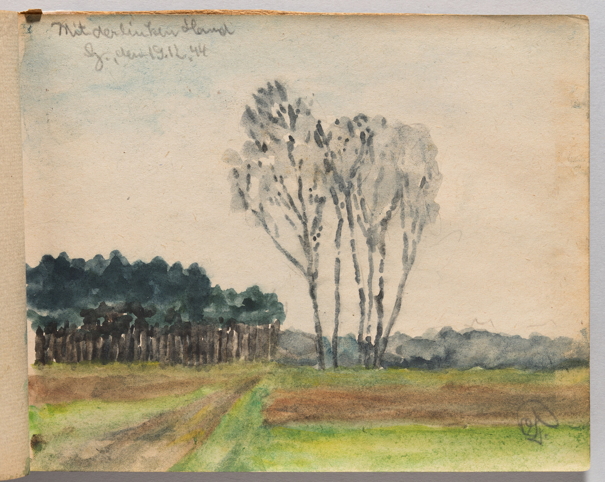 Untitled (Blank, Left Page); Untitled (Landscape Painted With Left Hand, Right Page)