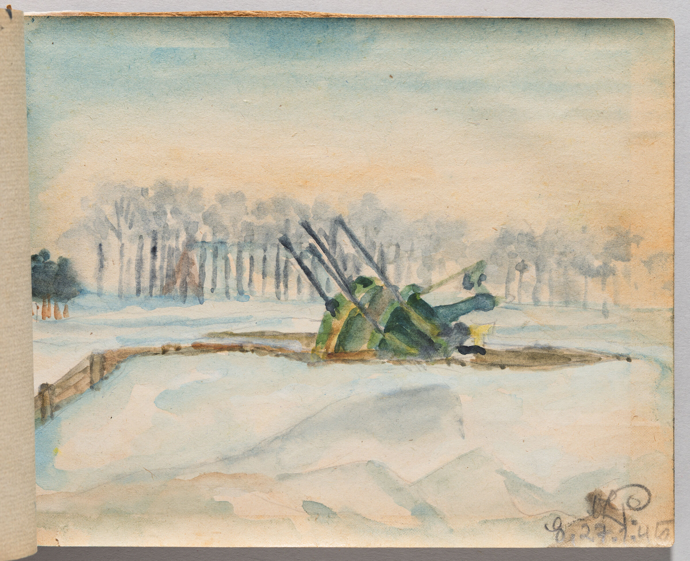 Untitled (Blank, Left Page); Untitled (German Anti-Aircraft Gun In Snow, Right Page)