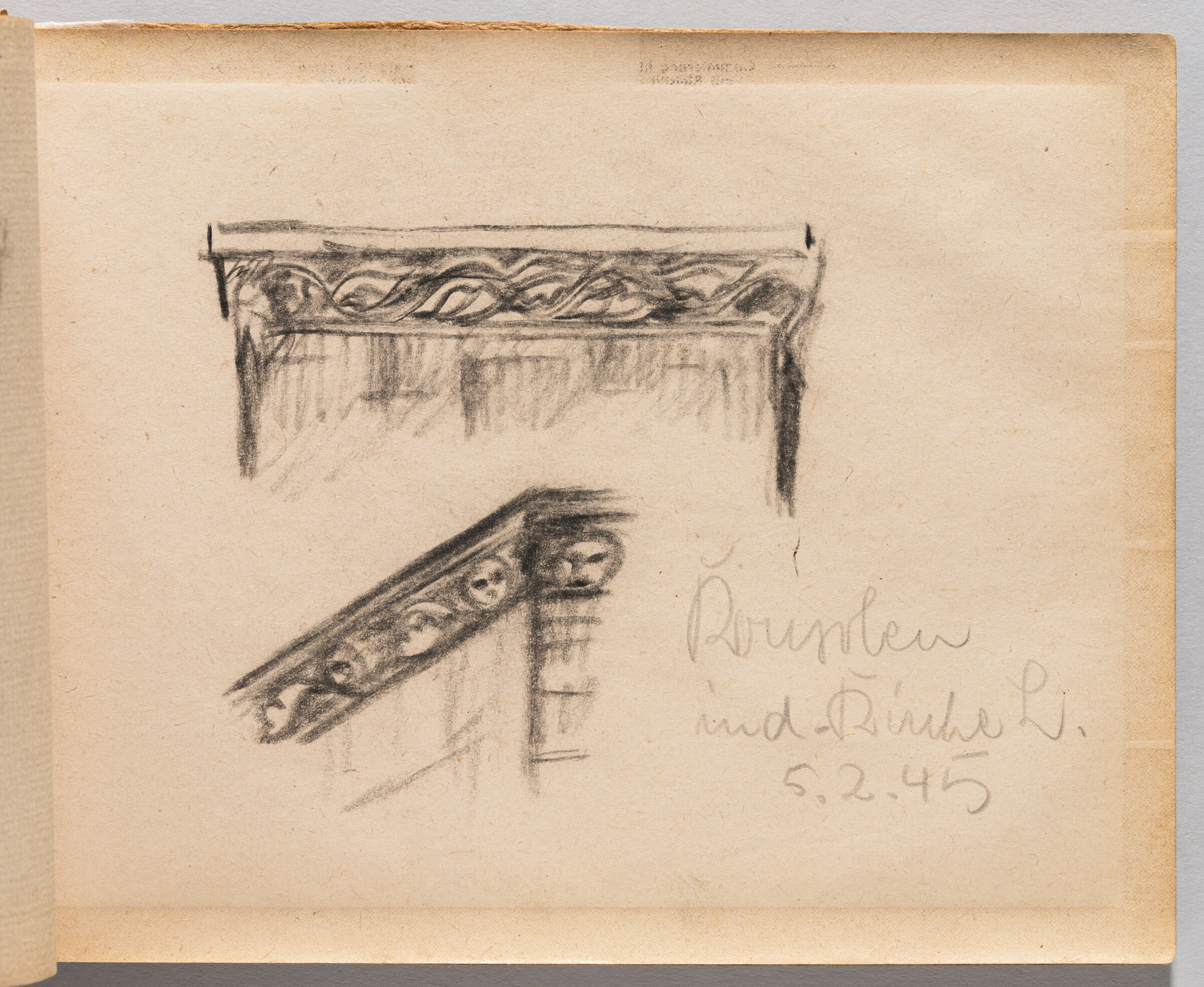 Untitled (Blank With Graphite Transfer, Left Page); Untitled (Architectural Details, Right Page)
