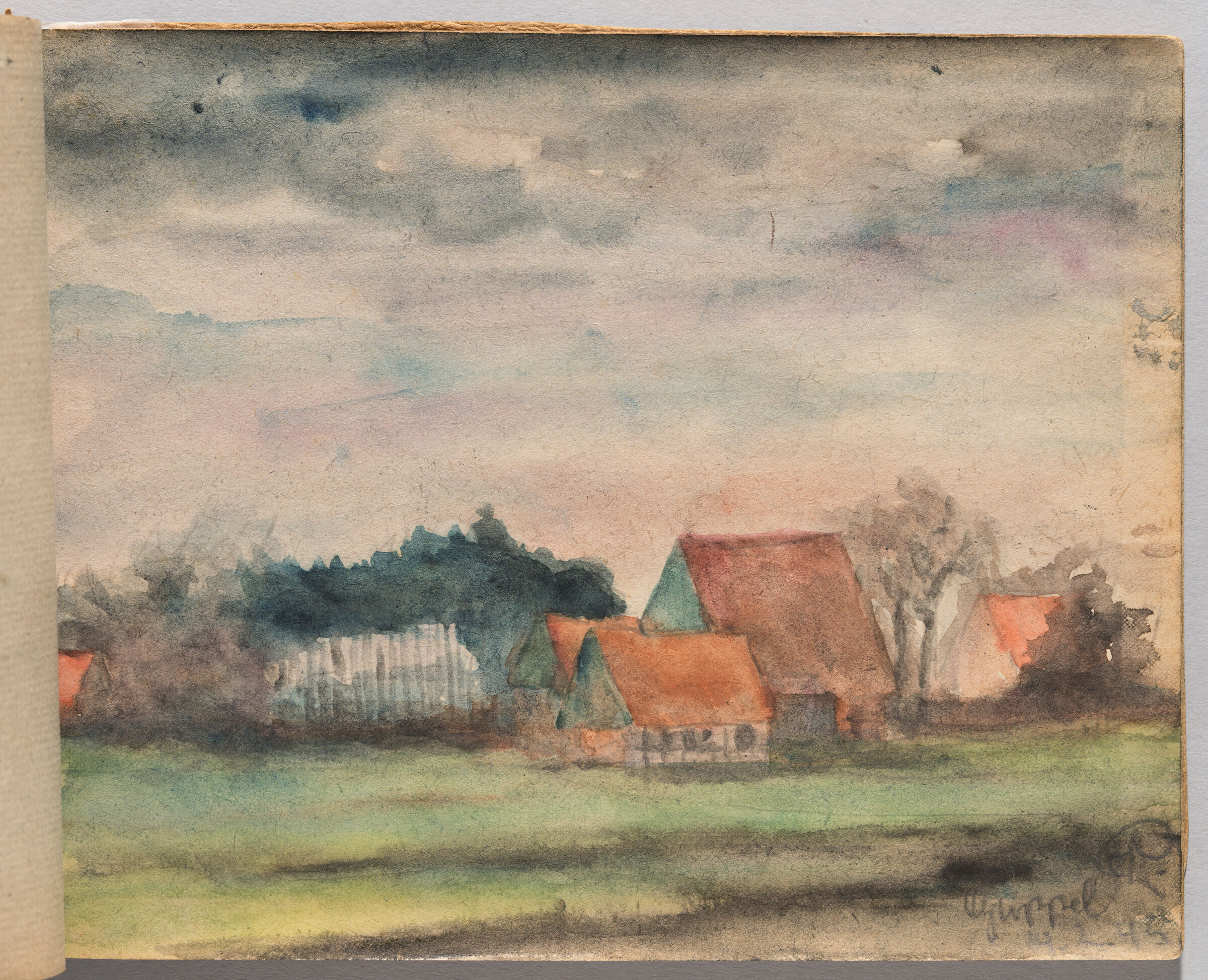 Untitled (Blank, Left Page); Untitled (Village Scene, Right Page)