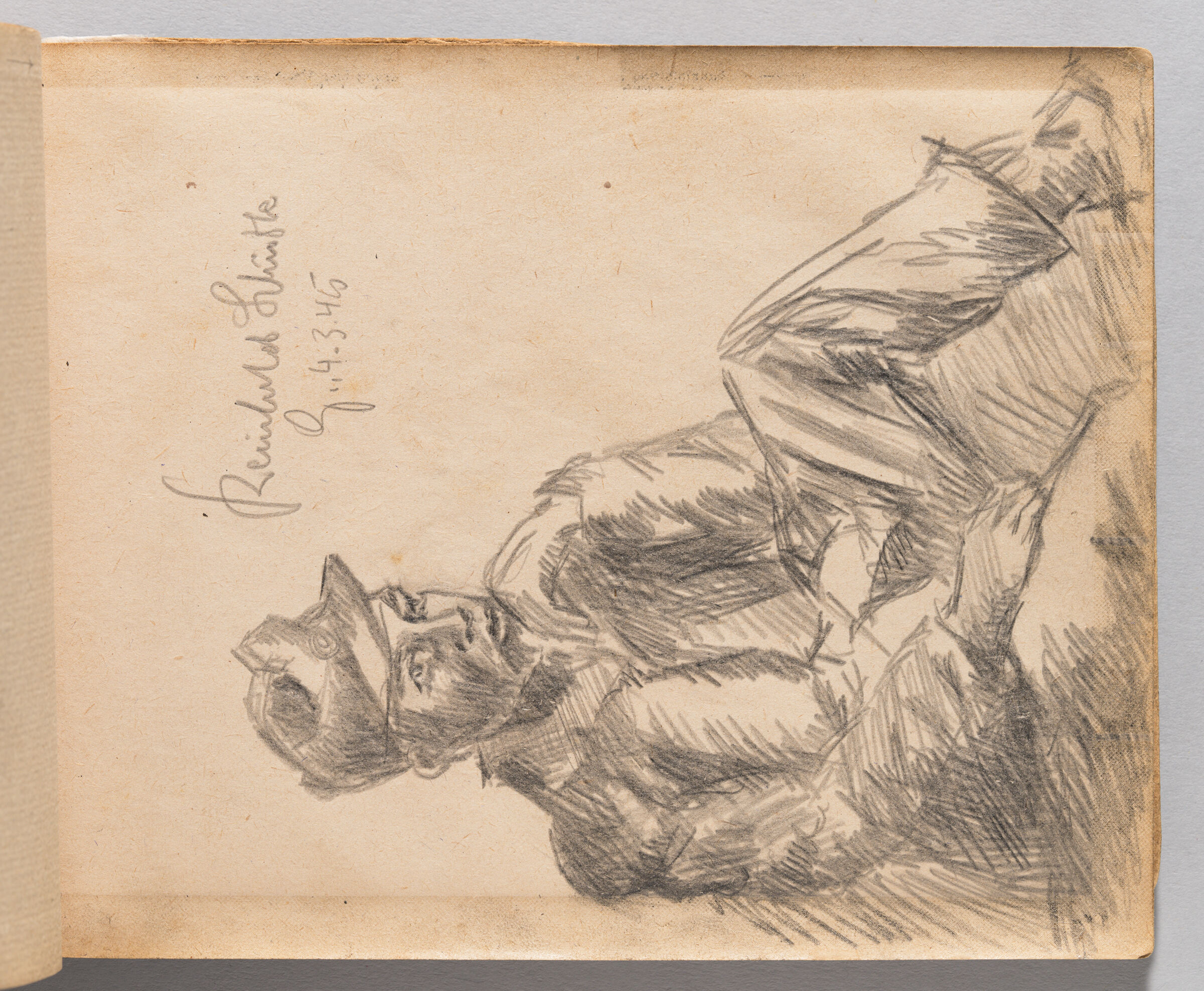 Untitled (Blank With Graphite Transfer, Left Page); Untitled (Portrait Of Male Figure, Right Page)