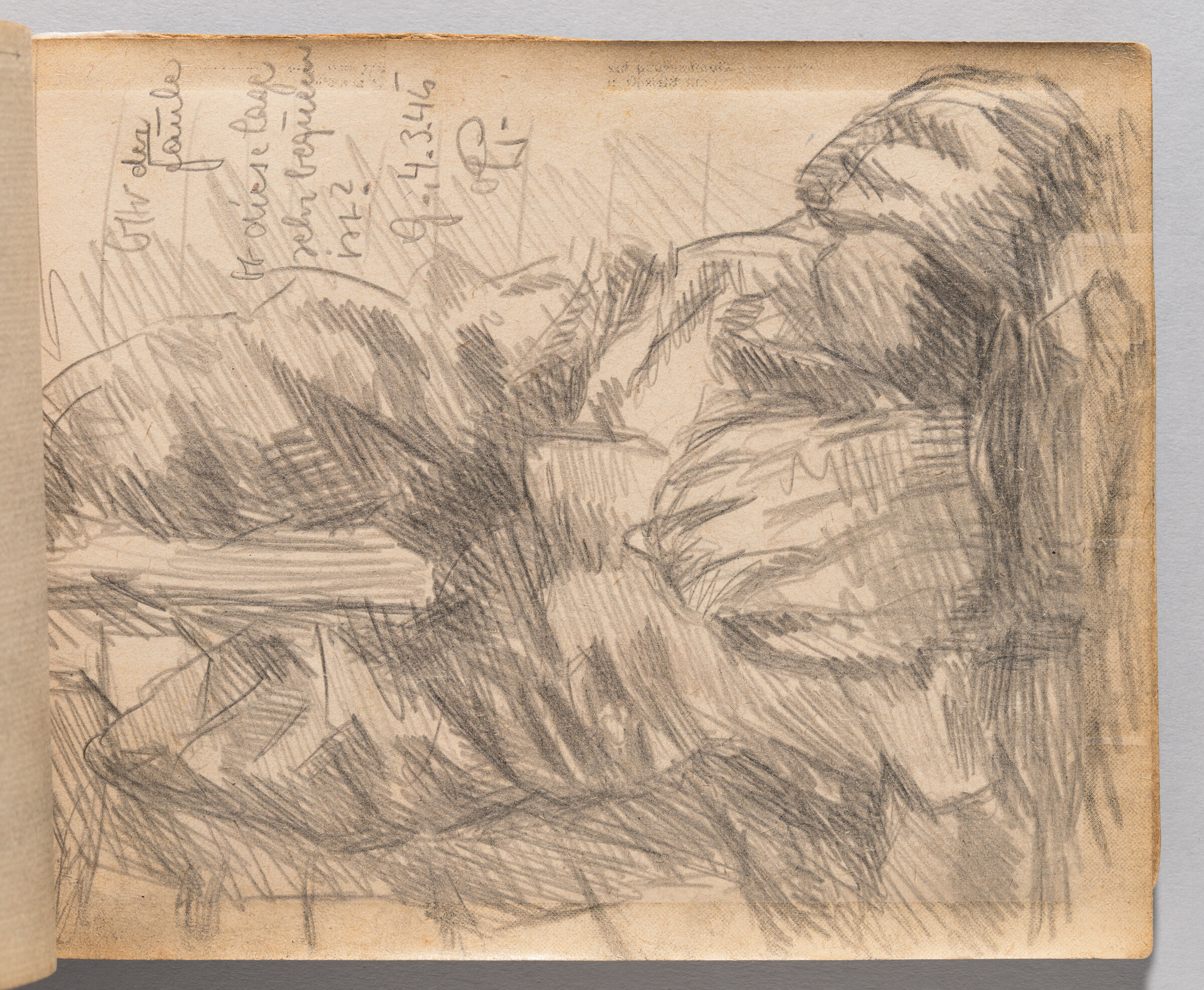 Untitled (Blank With Graphite Transfer, Left Page); Untitled (Lying Male Figure, Right Page)