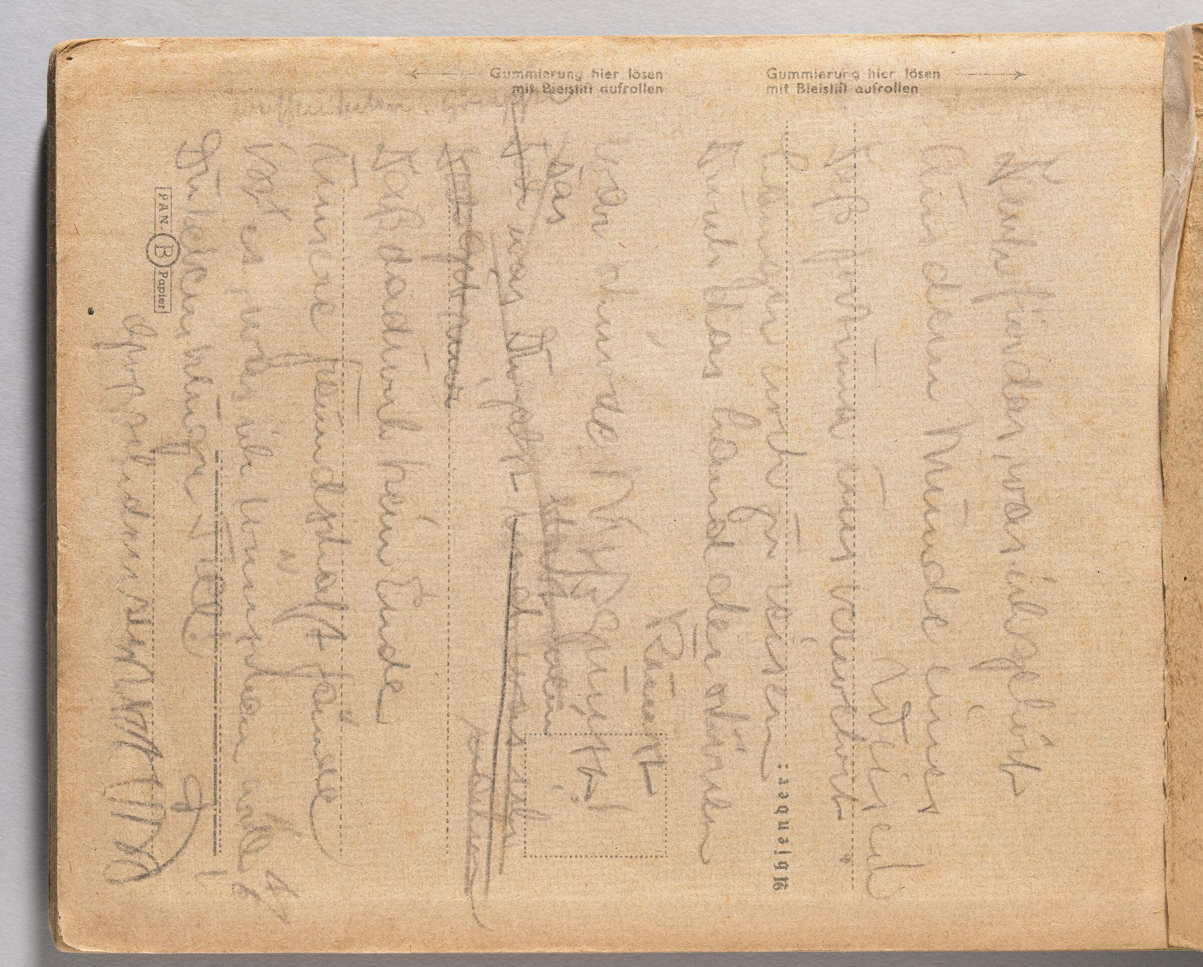 Untitled (Notes, Left Page); Untitled (Graphite Marks On Back Endpaper, Right Page)