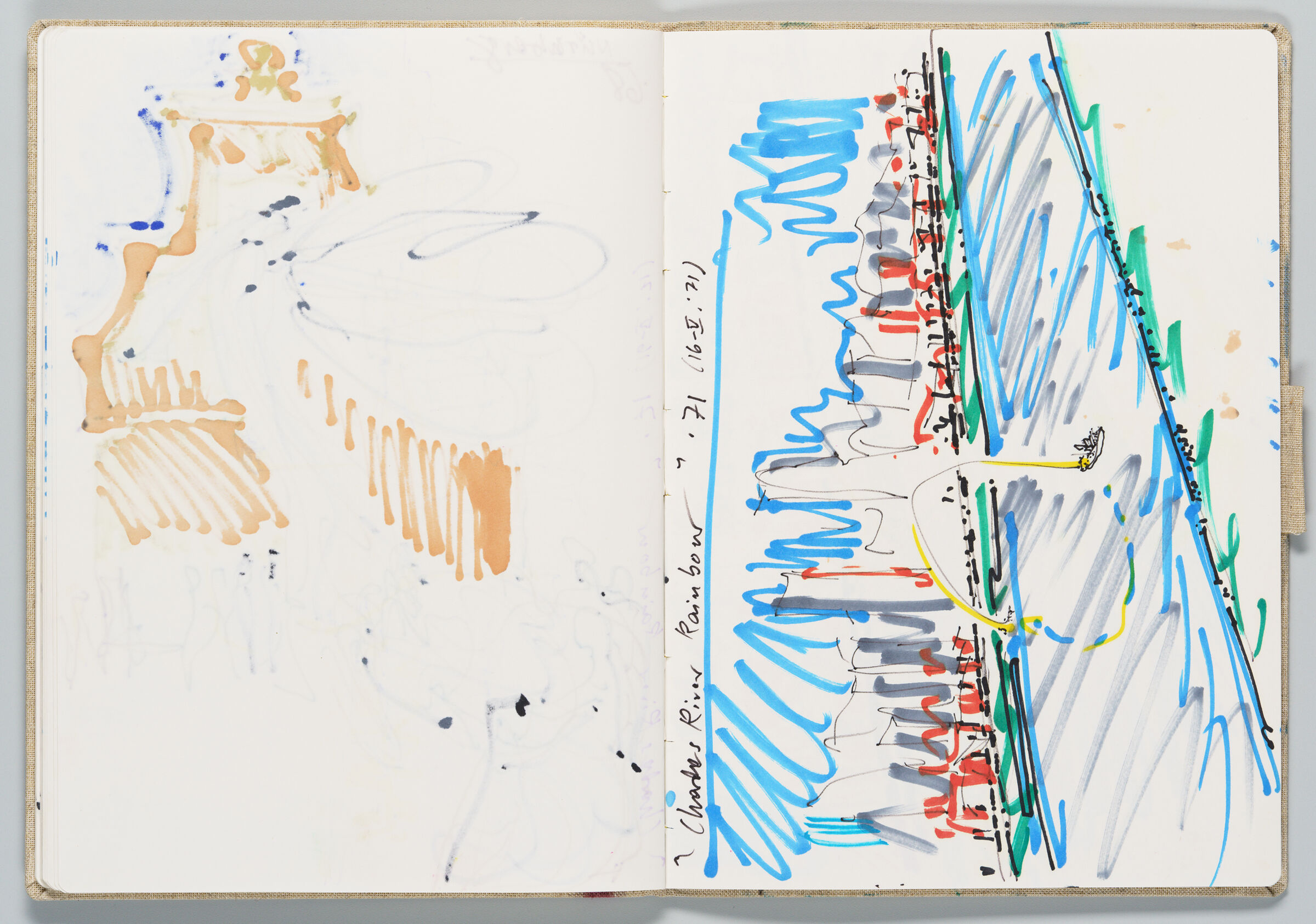 Untitled (Bleed-Through Of Previous Page With Color Transfer, Left Page); Untitled (Sketch Of 