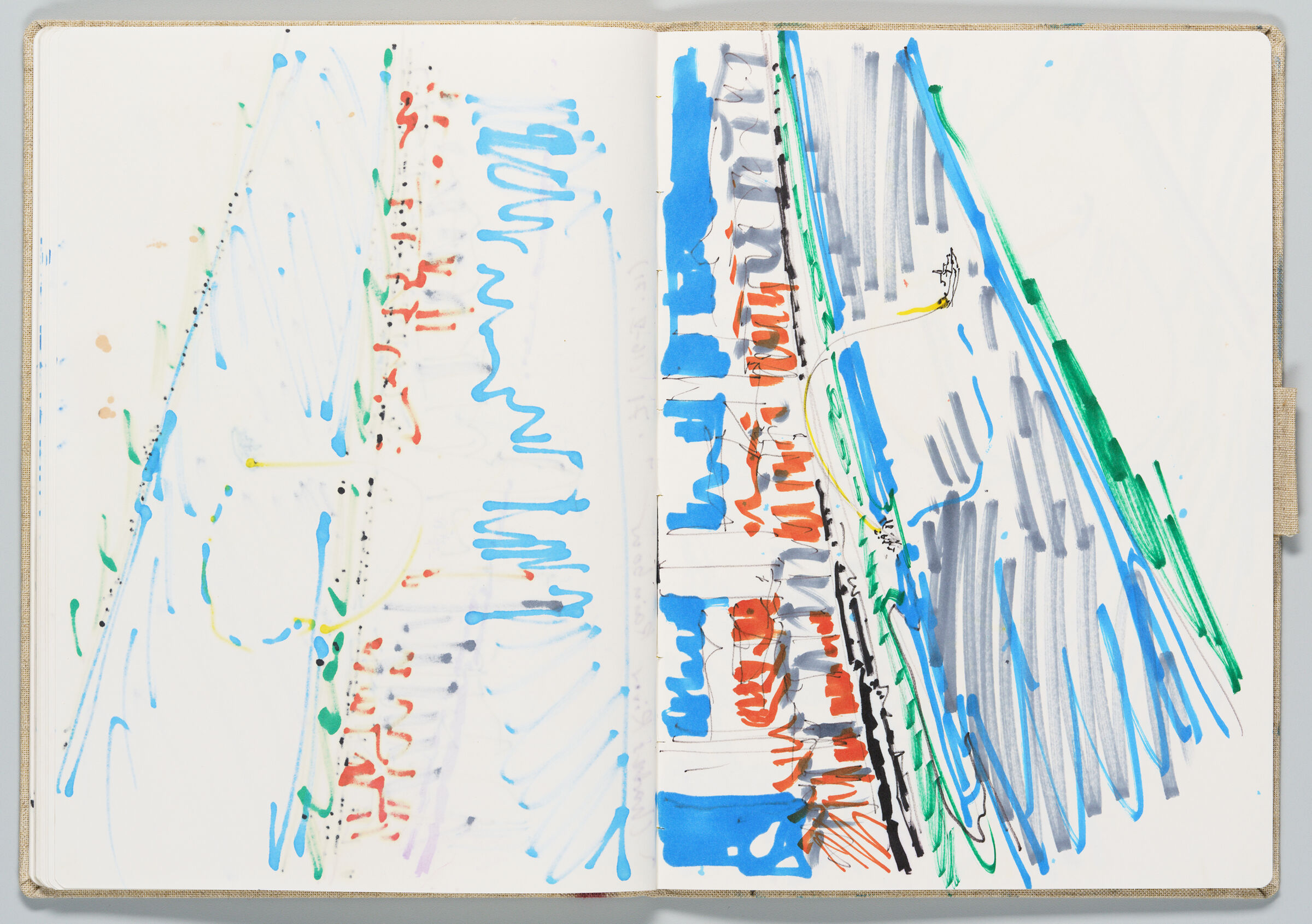 Untitled (Bleed-Through Of Previous Page With Color Transfer, Left Page); Untitled (Sketch Of 