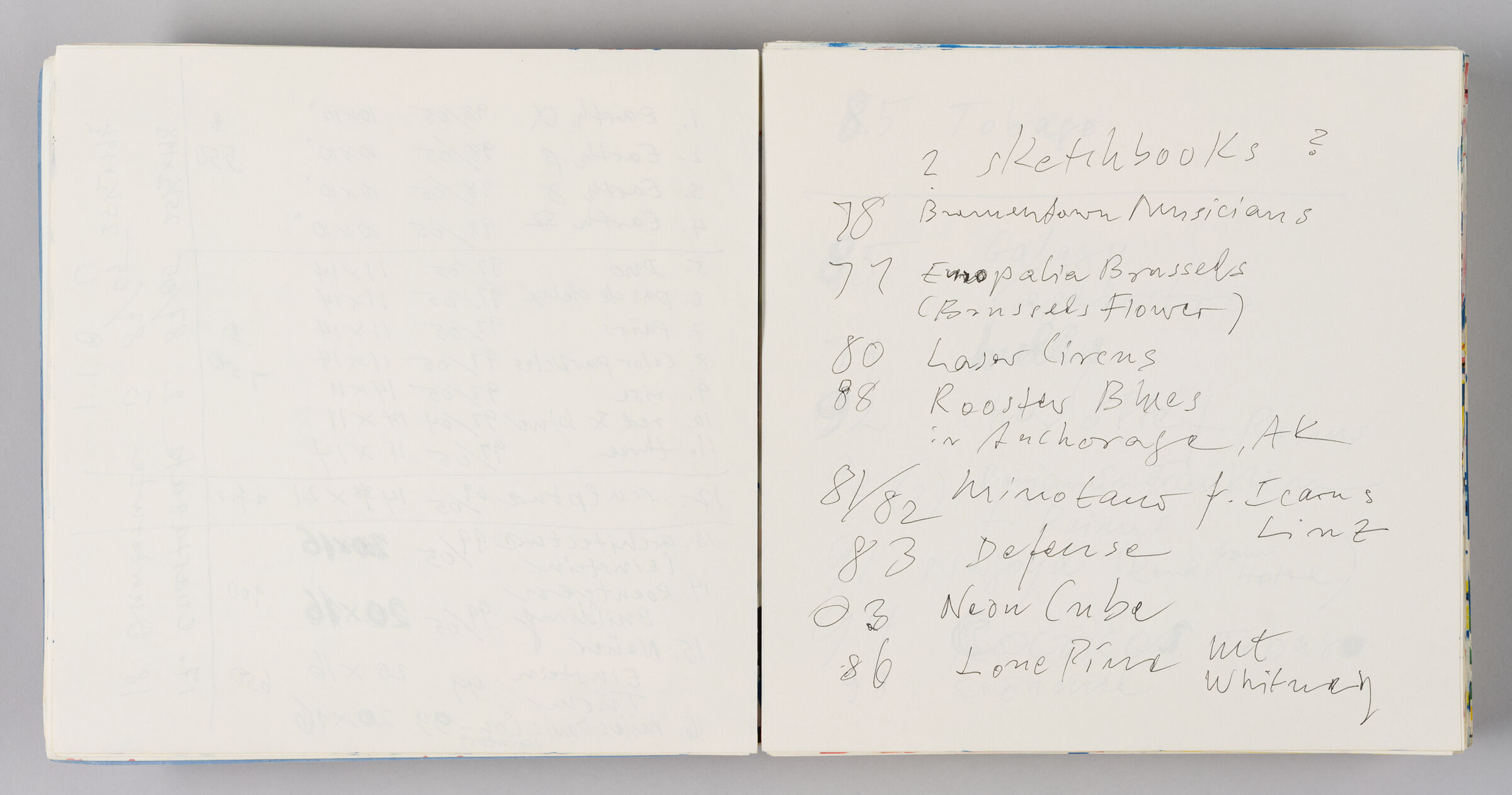 Untitled (Bleed-Through Of Previous Page, Left Page); Untitled (Notes On Gallery Show Of Sketchbooks, Right Page)
