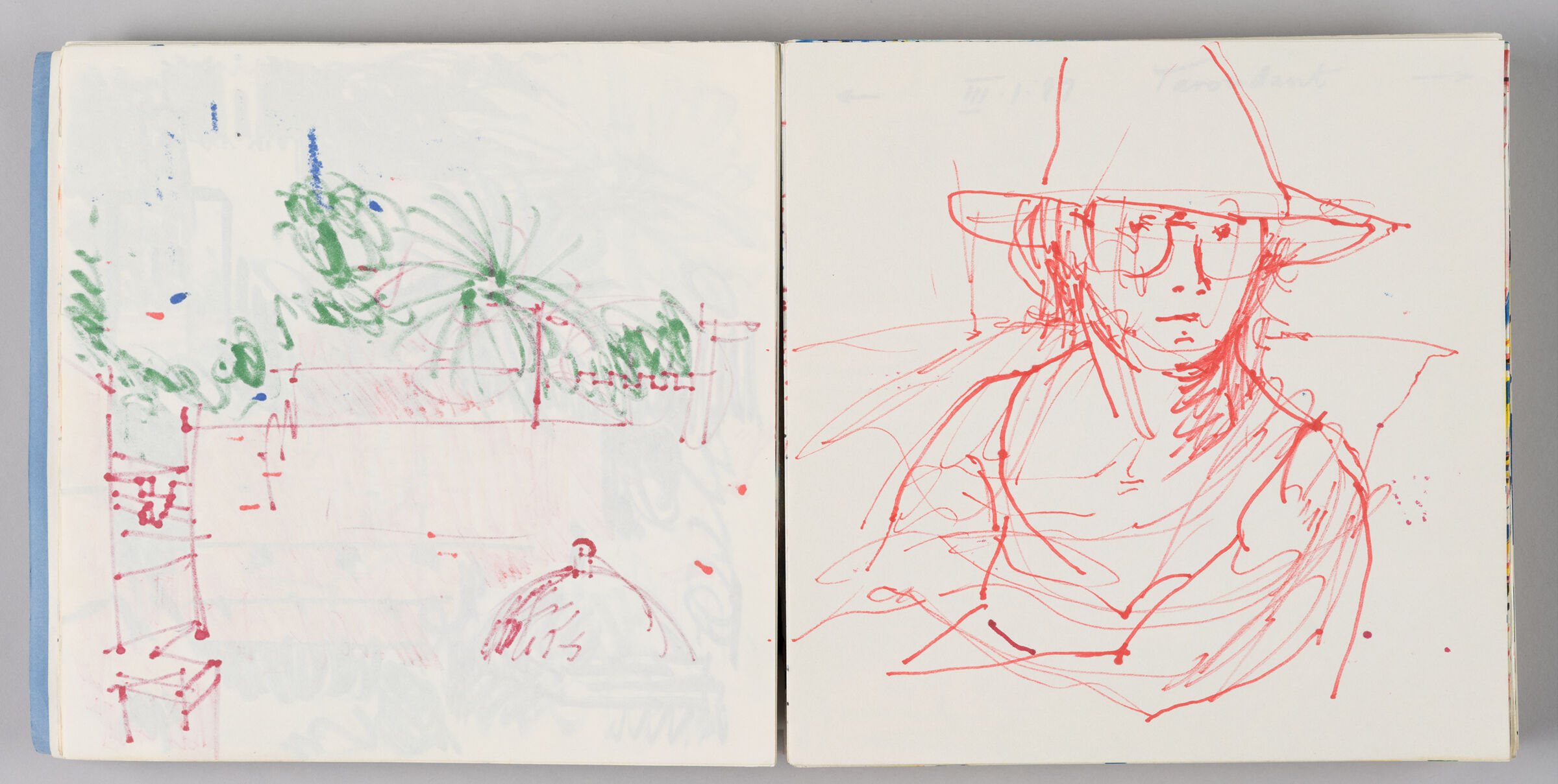 Untitled (Bleed-Through Of Previous Page, Left Page); Untitled (Portrait Of Female Figure [Elizabeth] In A Hat, Right Page)
