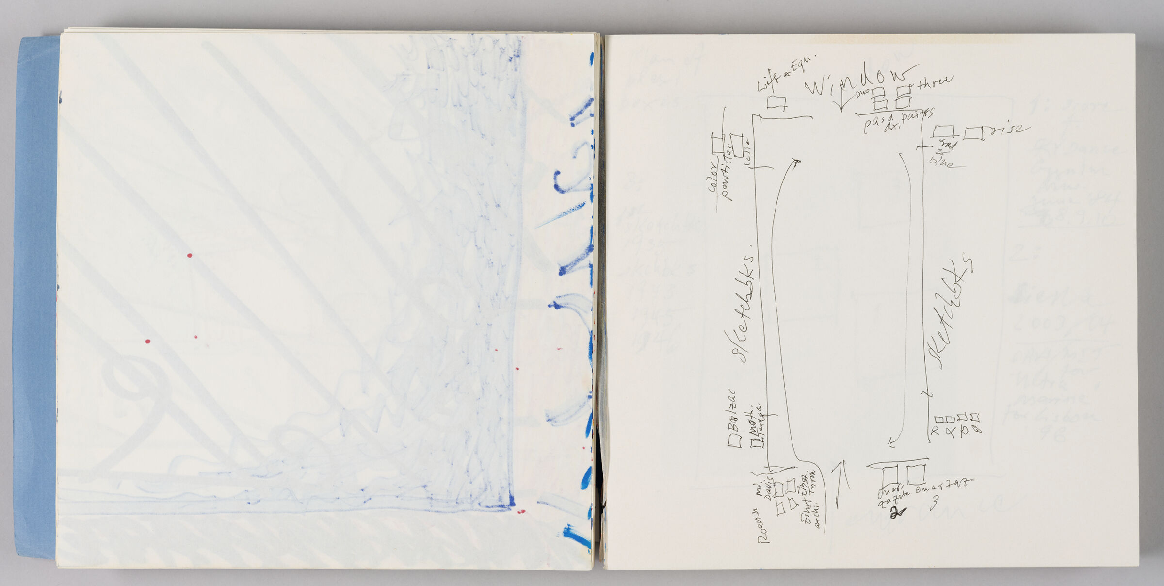 Untitled (Bleed-Through Of Previous Page, Left Page); Untitled (Layout For Gallery Show Of Sketchbooks, Right Page)
