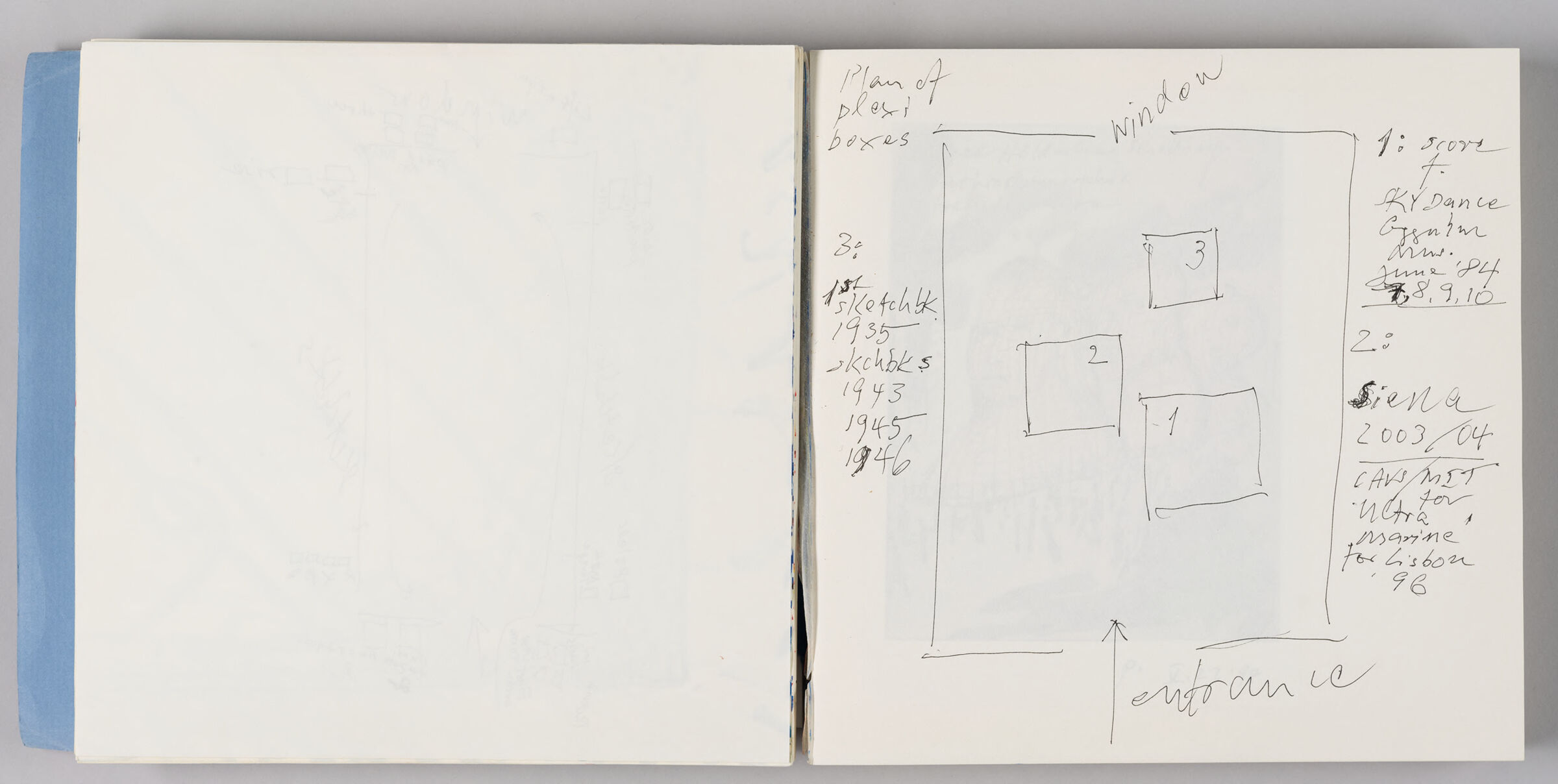 Untitled (Blank, Left Page); Untitled (Layout For Gallery Show Of Sketchbooks, Right Page)
