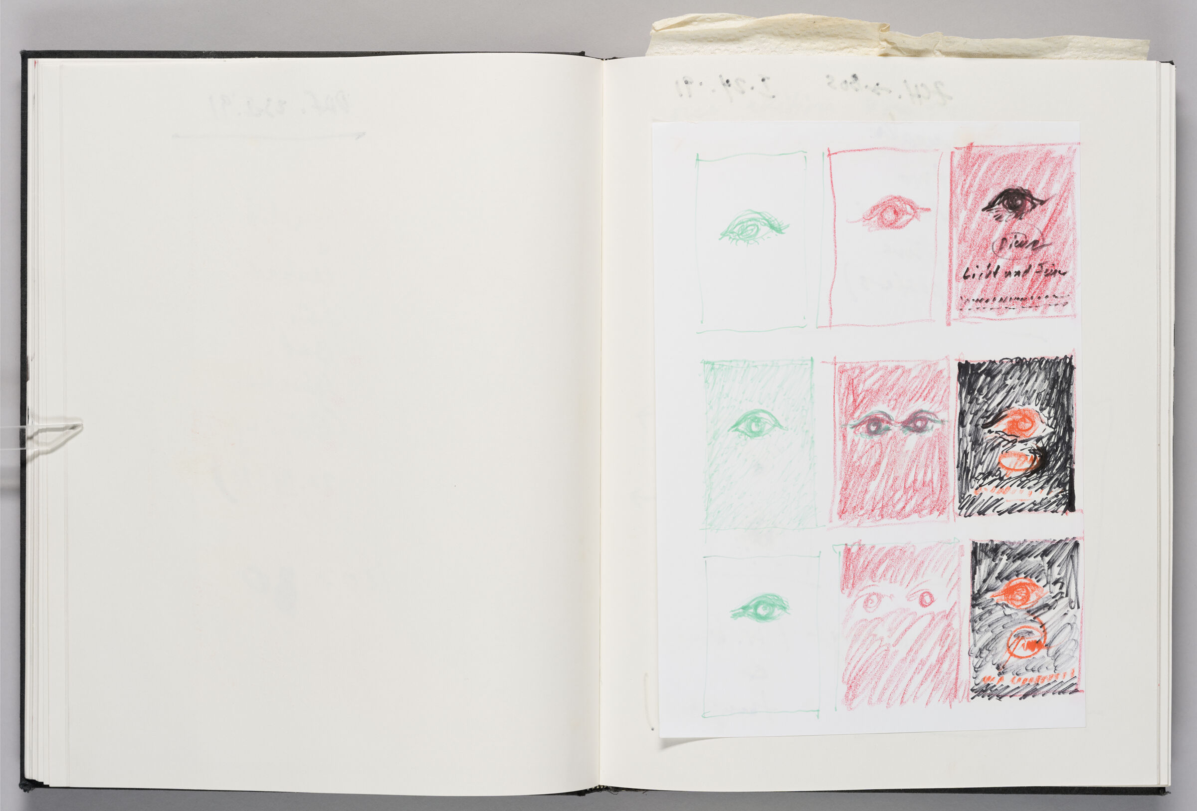 Untitled (Bleed-Through Of Previous Page, Left Page); Untitled (Designs For Exhibition Poster On Adhered Sheet Of Paper, Right Page)