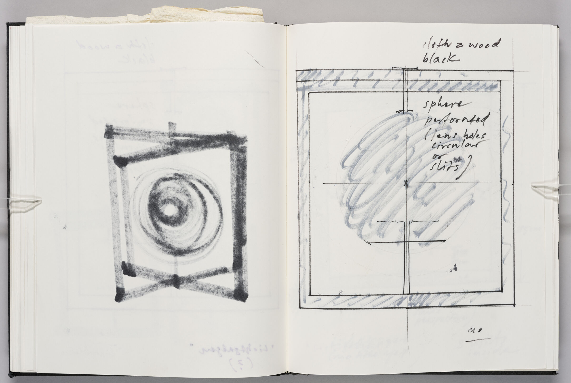 Untitled (Bleed-Through Of Previous Page And Color Transfer, Left Page); Untitled (Light Sculpture And Notes, Right Page)