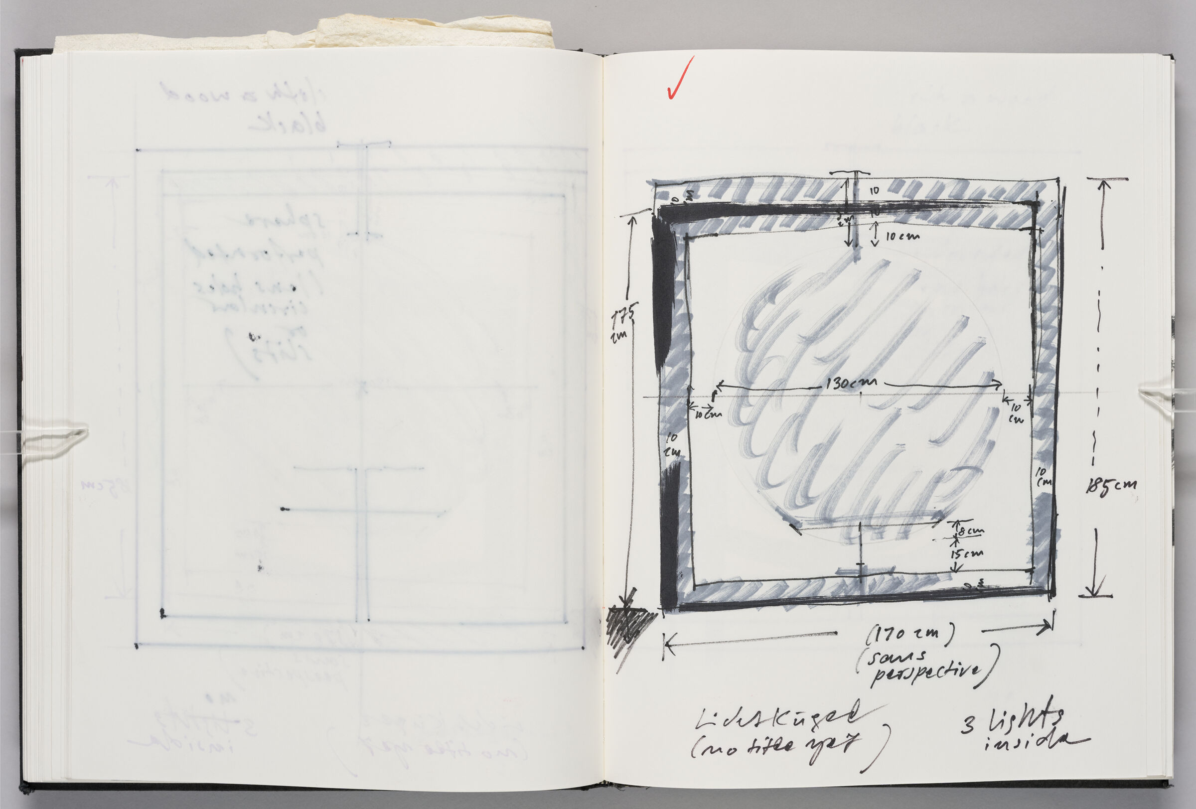 Untitled (Bleed-Through Of Previous Page And Color Transfer, Left Page); Untitled (Notes And Light Sculpture, Right Page)