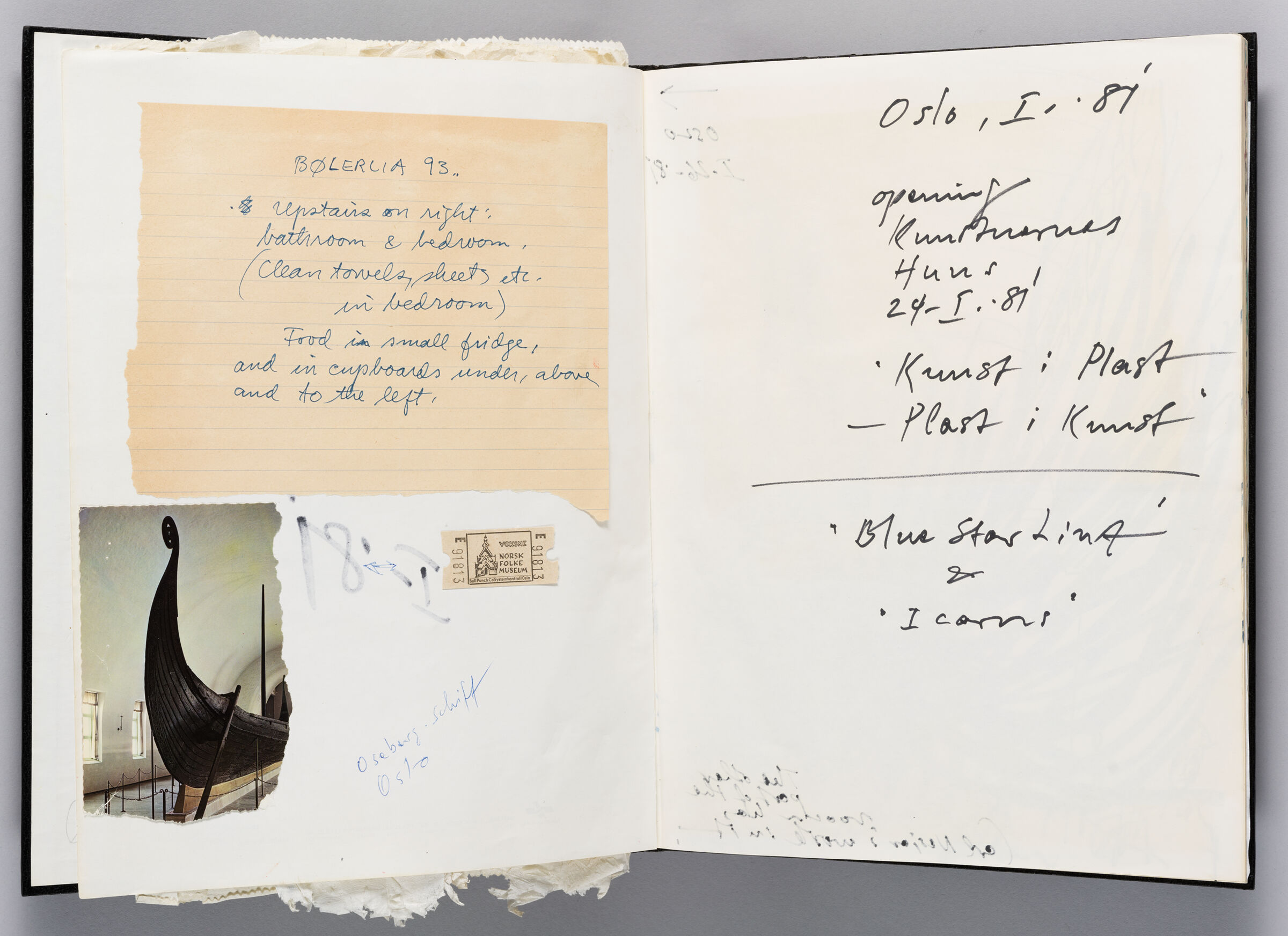 Untitled (Bleed-Through Of Previous Page With Adhered Note, Photograph, And Museum Ticket, Left Page); Untitled (Notes, Right Page)