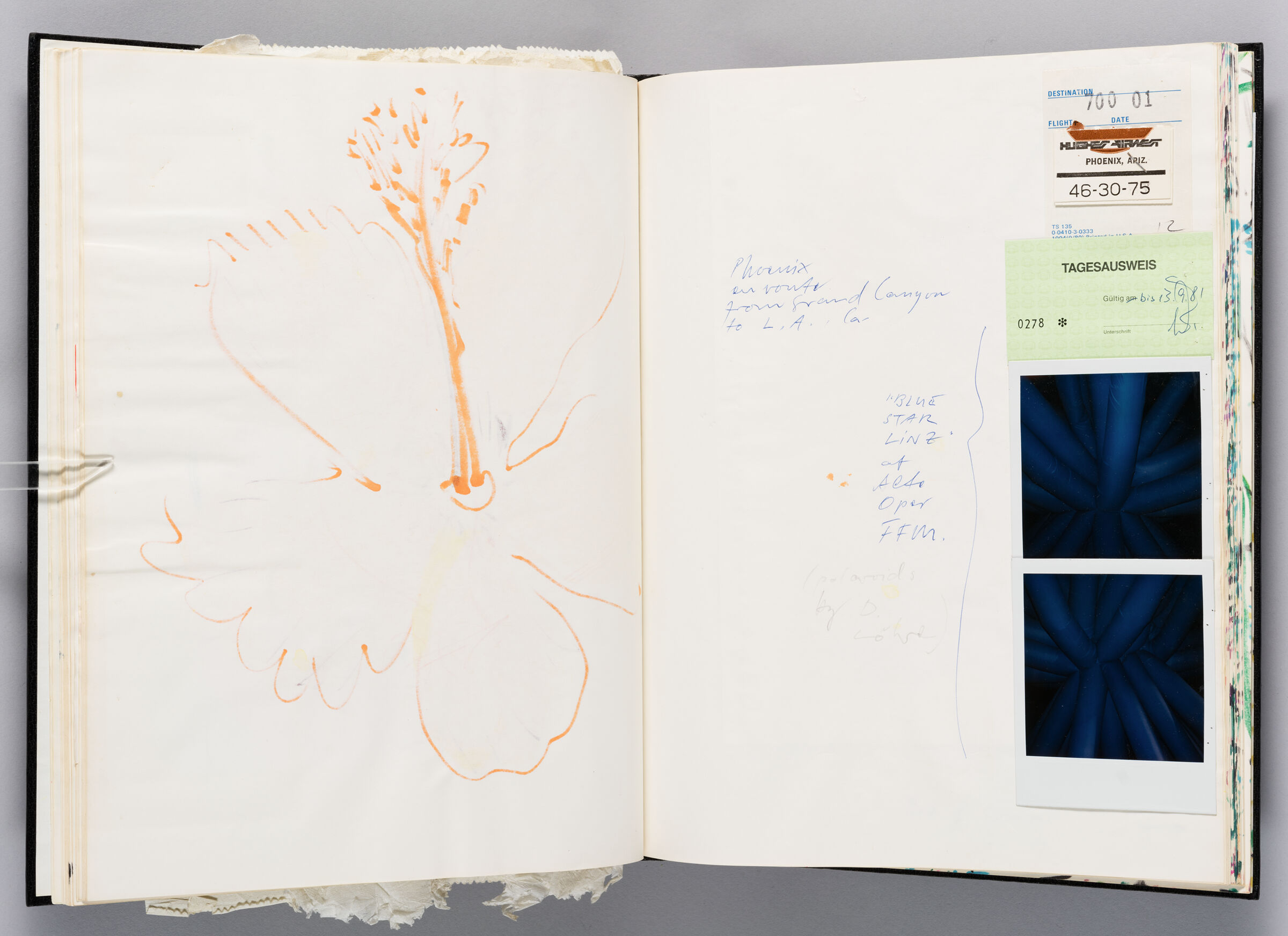 Untitled (Bleed-Through Of Previous Page, Left Page); Untitled (Notes And Adhered Photographs And Travel Documents, Right Page)