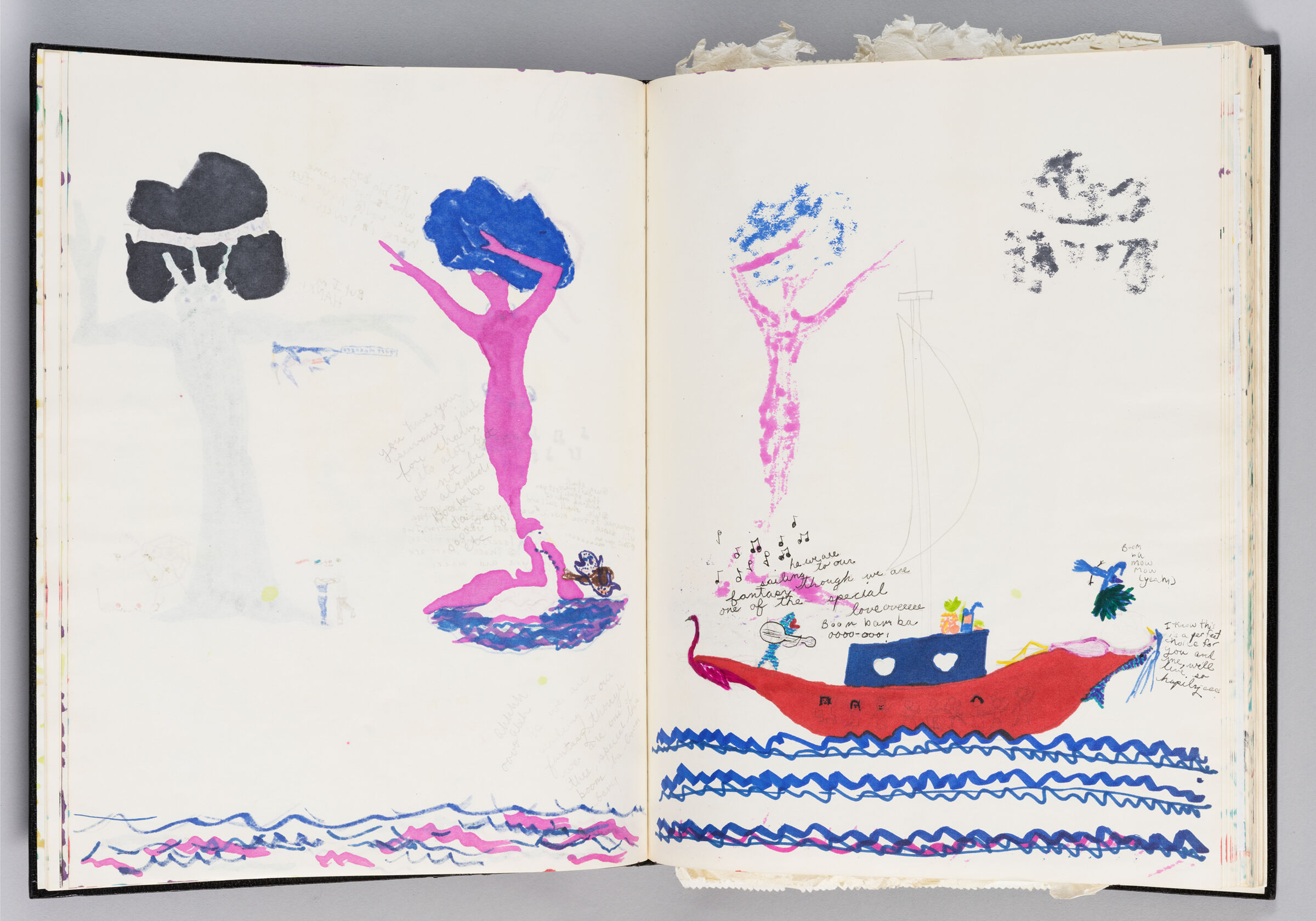 Untitled (Bleed-Through Of Previous Page And Color Transfer, Left Page); Untitled (Children's Drawing And Color Transfer, Right Page)
