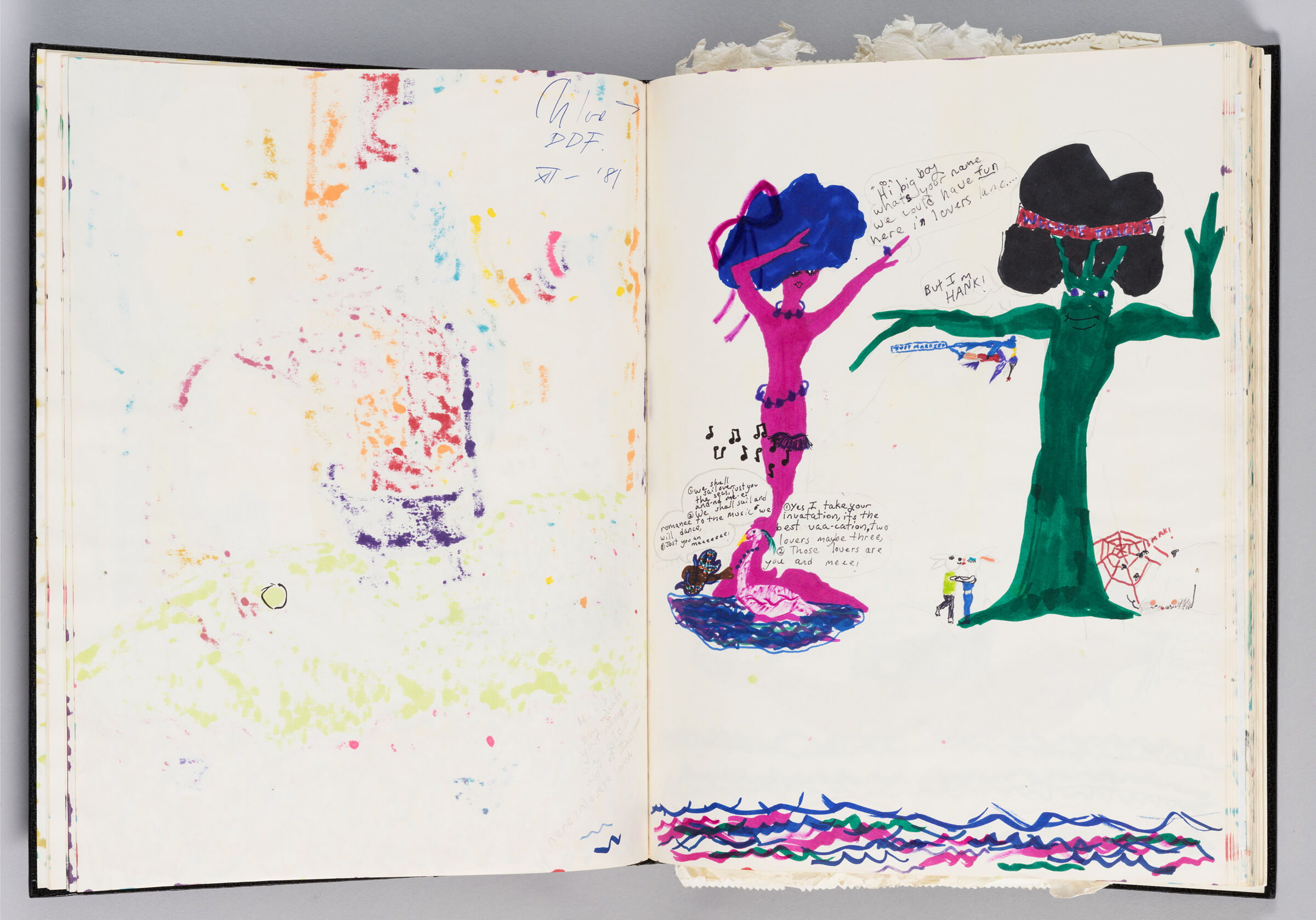 Untitled (Bleed-Through Of Previous Page And Note, Left Page); Untitled (Children's Drawing, Right Page)
