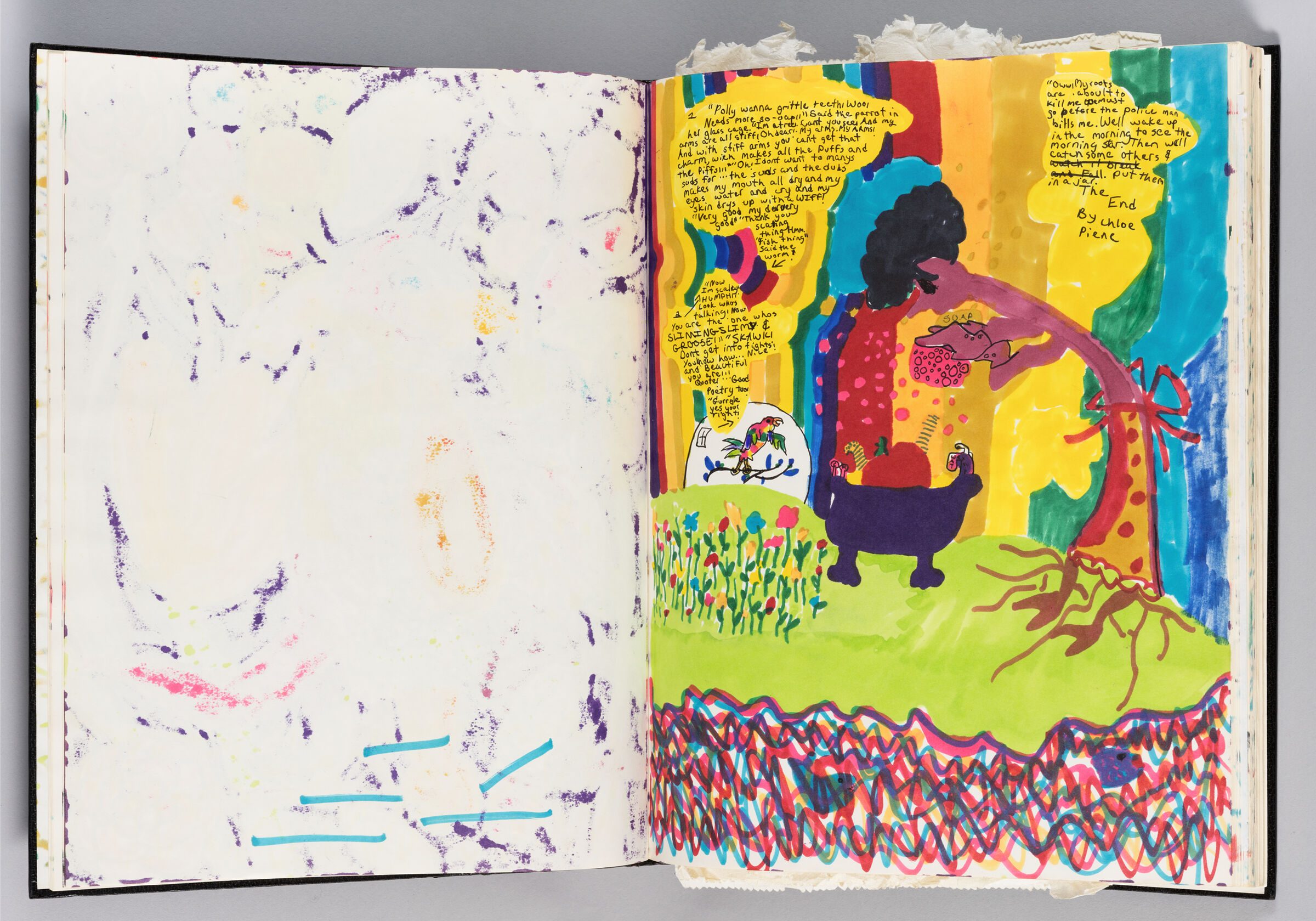 Untitled (Color Transfer, Left Page); Untitled (Children's Drawing, Right Page)