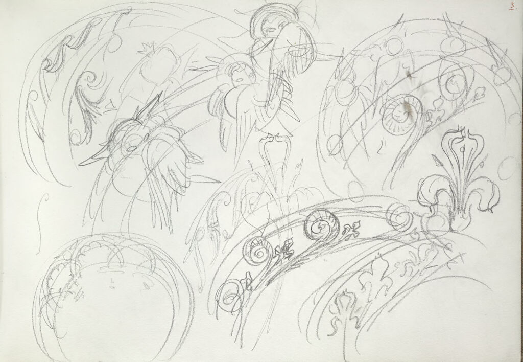 Design For Ornament, With Angels; Verso: Design For Ornament; Sketch For Synagogue, Boston Public Library