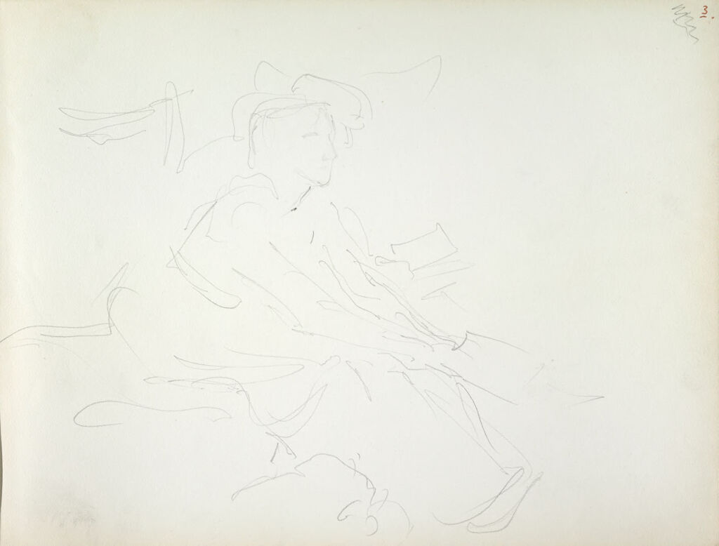 Two Seated Figures Reading; Verso: Three Portrait Sketches