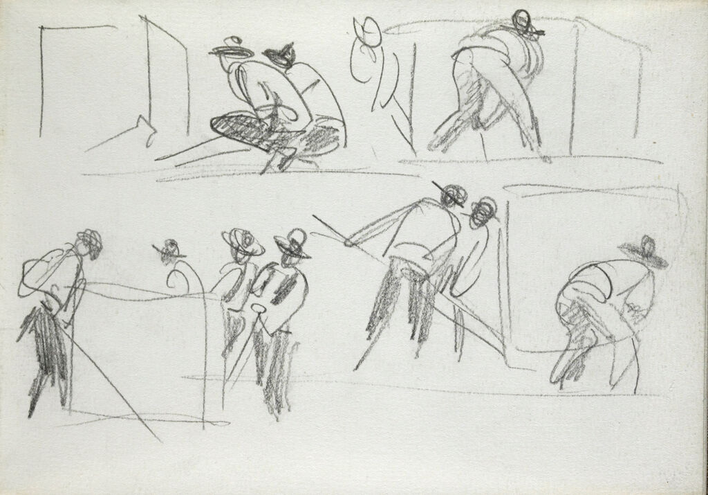 Blank Page; Verso: Sketches Of Quarry Workers