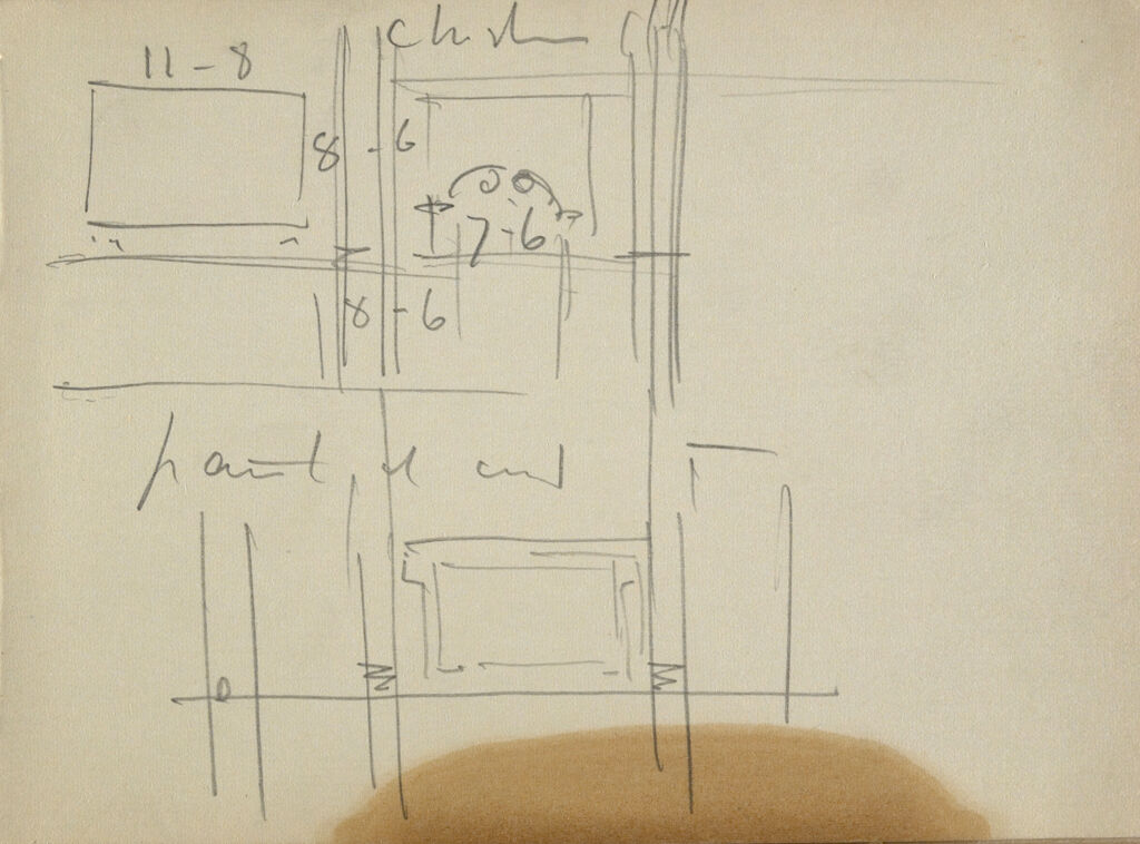 Blank Page; Verso: Architectural Diagram With Measurements