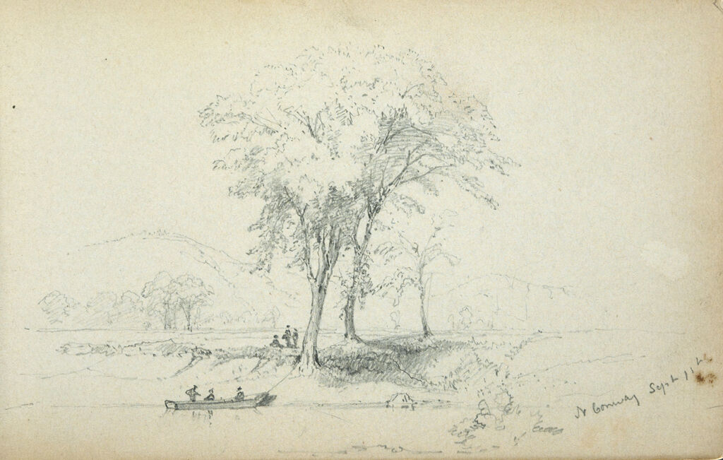 Landscape With Figures In Boat, North Conway, New Hampshire; Verso: Blank Page