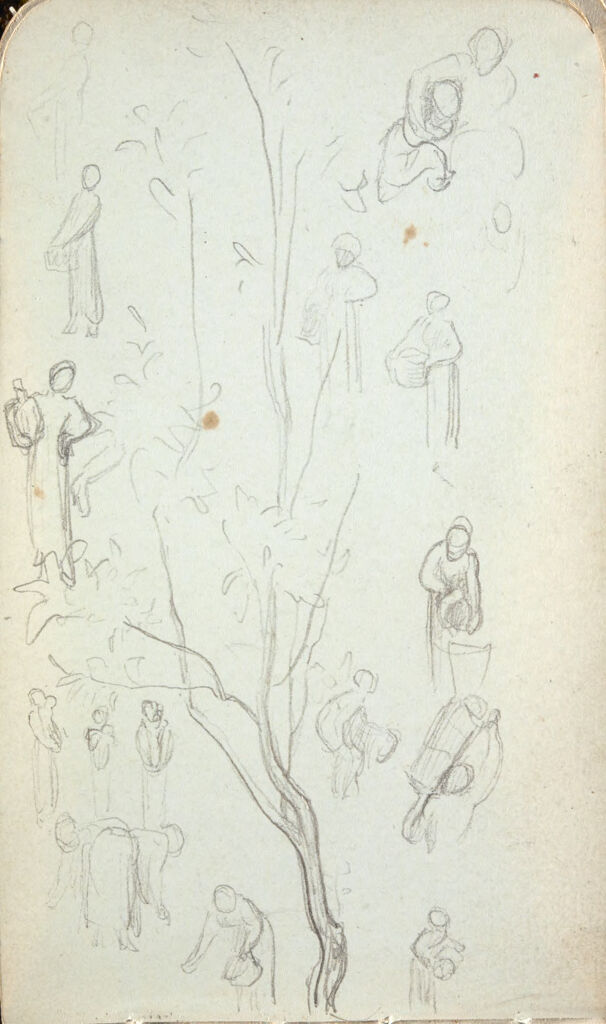 Blank Page; Verso: Sketches Of Trees And Female Figures With Baskets Or Jugs