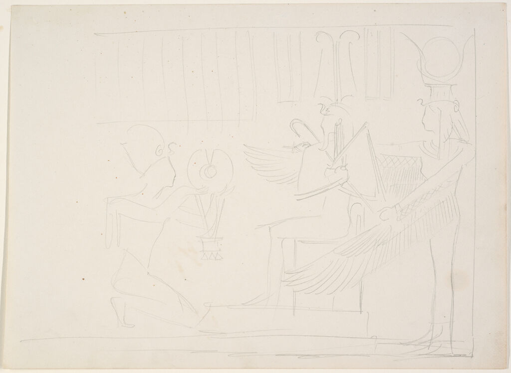 Wall Relief Of Three Egyptian Figures; Verso: Study Of Egyptian Figure