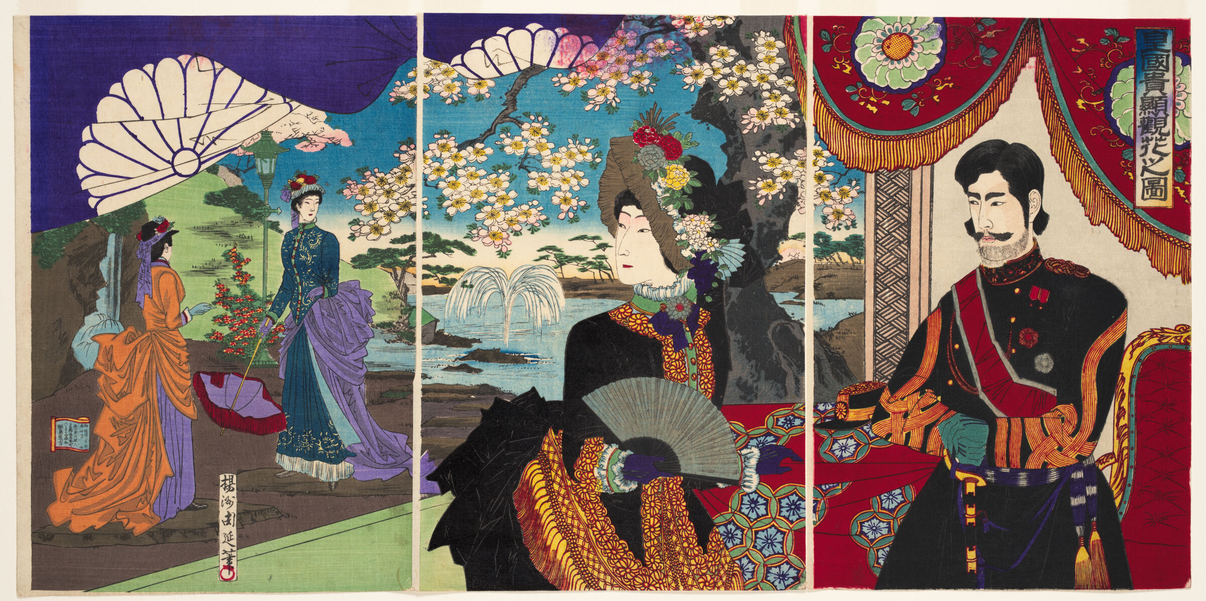 Picture Of The Dignitaries Of The Empire Viewing Flowers (Kōkoku Kiken Kanka No Zu)