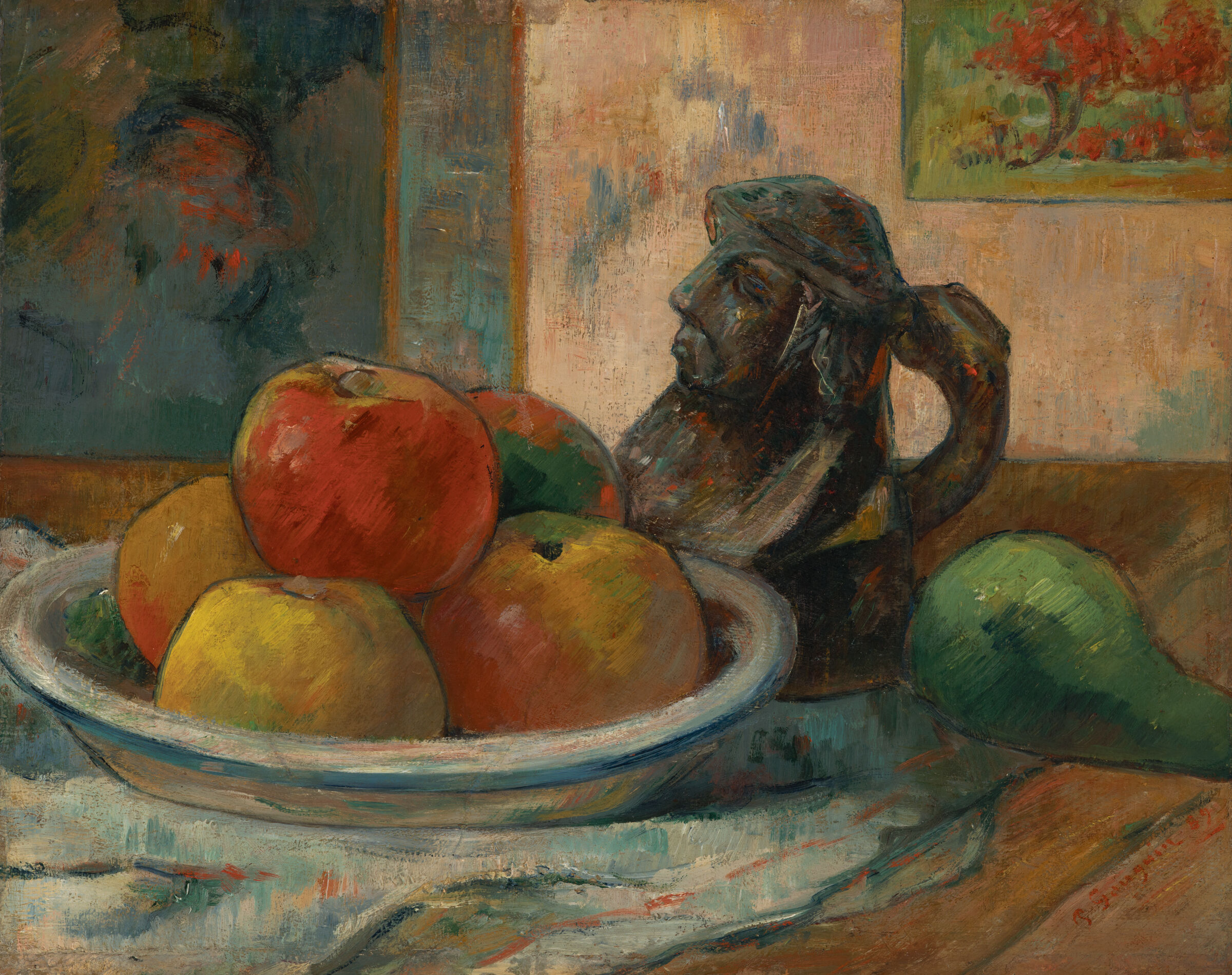 Still Life With Apples, A Pear, And A Ceramic Portrait Jug