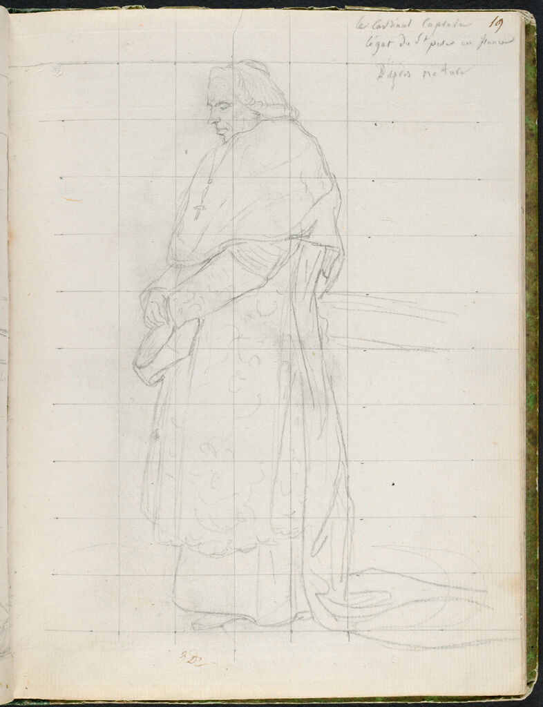 Cardinal Caprara In Cardinal's Robes, Wearing A Wig And Carrying A Biretta; Verso: Faint Sketch Of Prince Joachim Murat